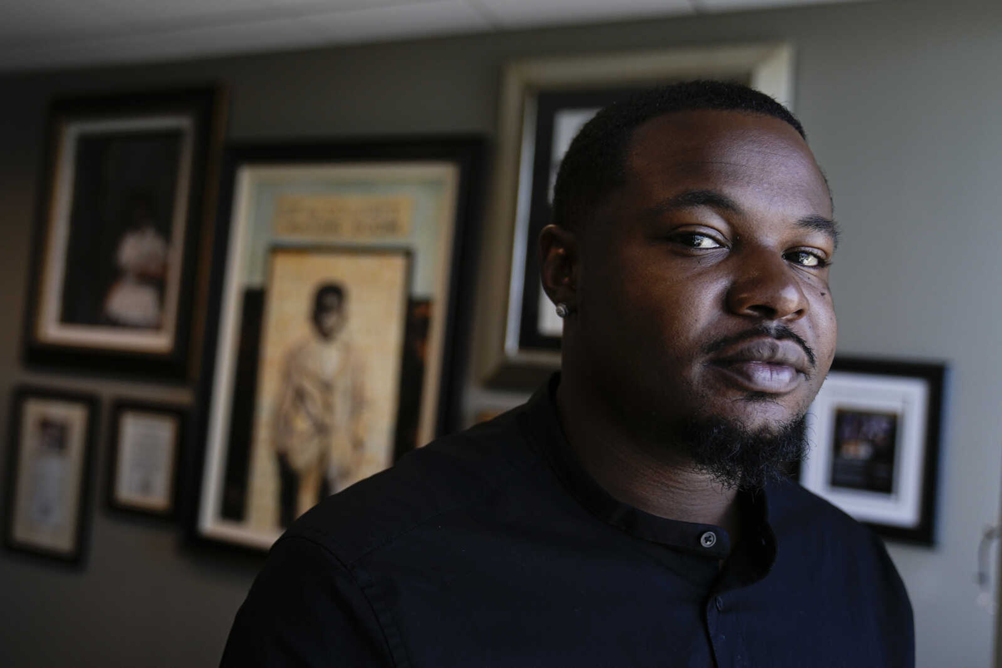 Randal Quran Reid poses for a portait at his attorney's office Wednesday in Atlanta. Reid says the use of facial recognition technology by a sheriff's detective in Louisiana led to his arrest for crimes he did not commit.