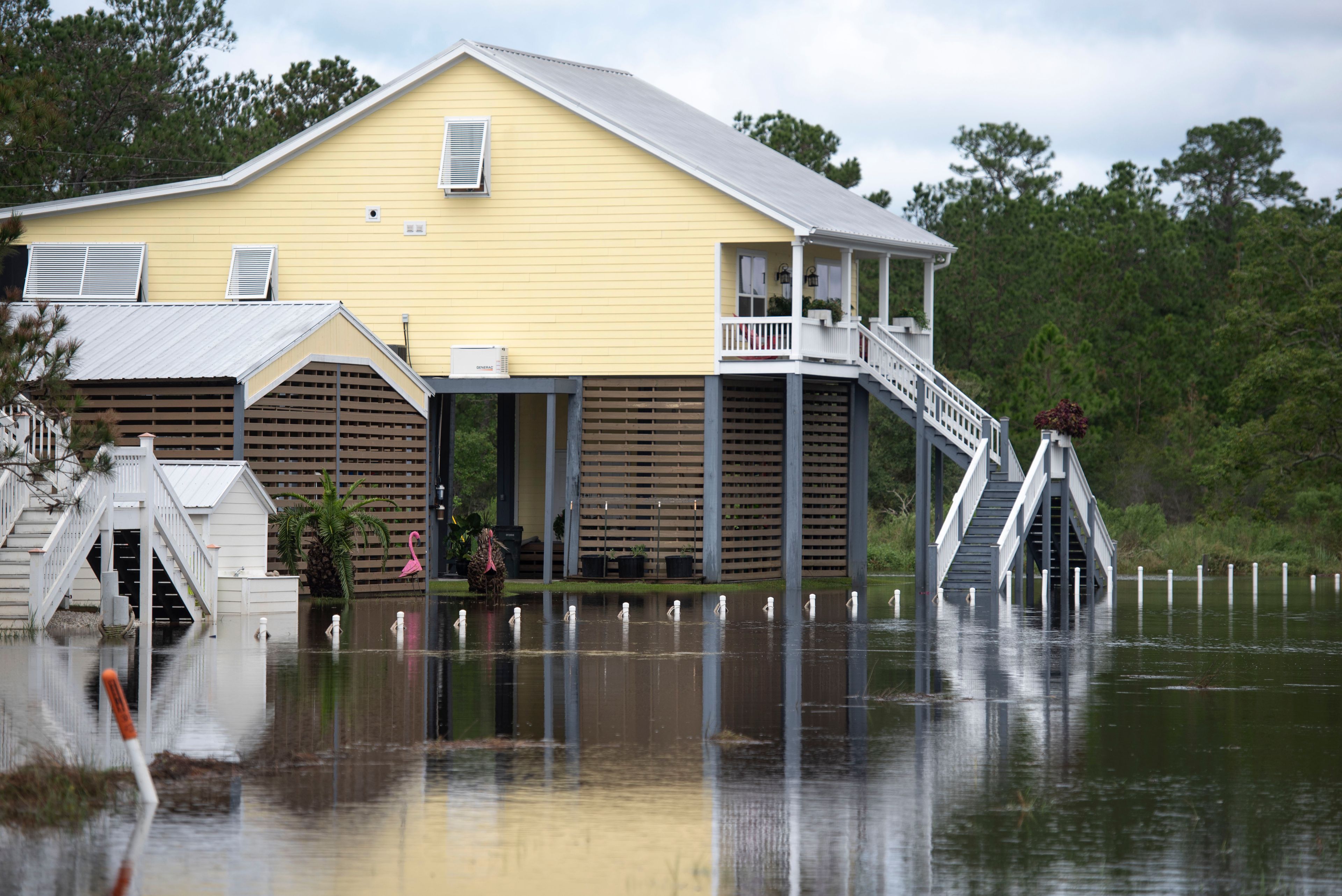 Flooding along Whitney Street in the Shoreline Park neighborhood in Hancock County, Miss., after Hurricane Francine on Thursday, Sept. 12, 2024. (Hannah Ruhoff/The Sun Herald via AP)