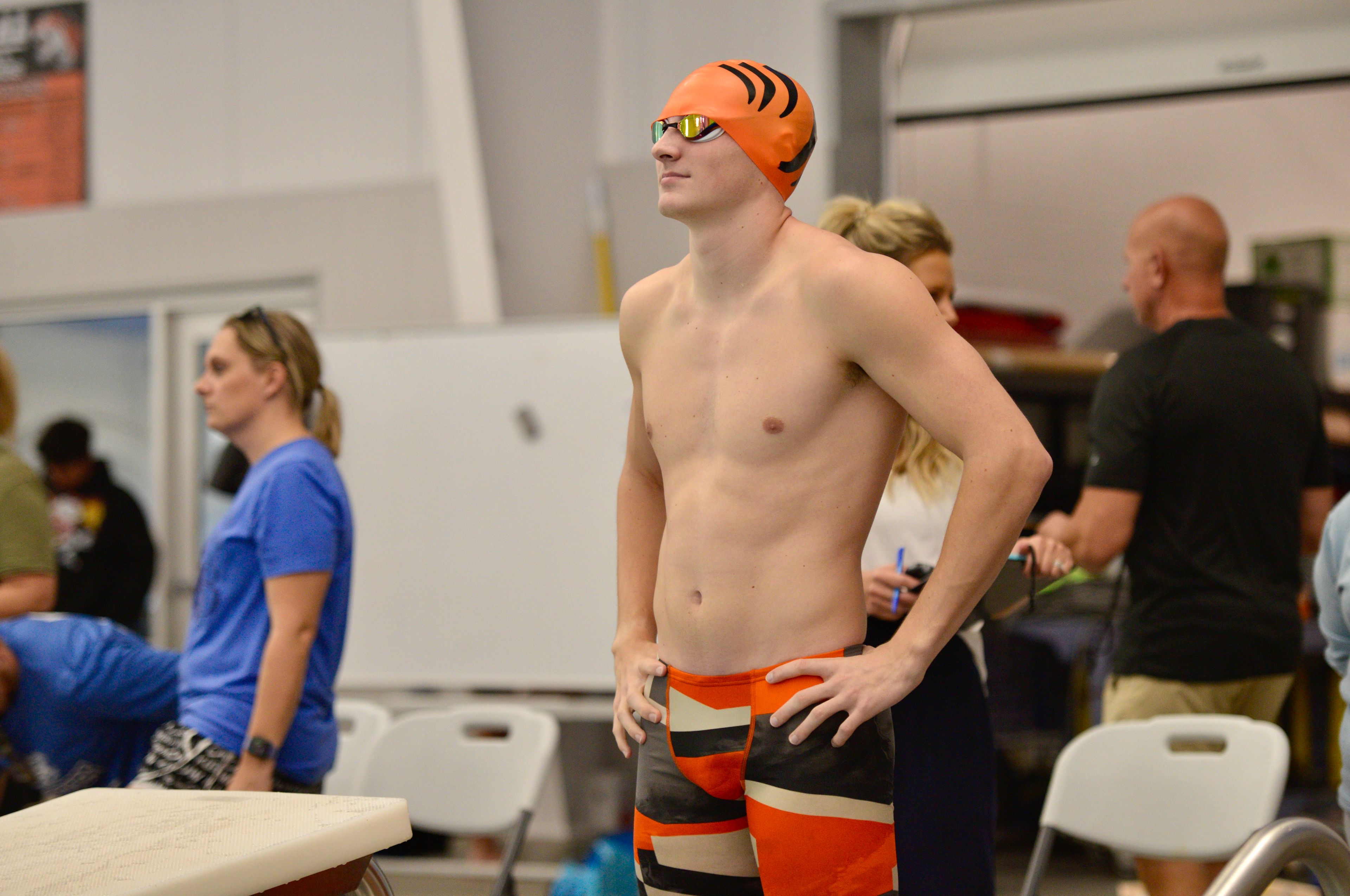 Cape Central’s Kent Sheridan before a race against Notre Dame on Tuesday, Oct. 29, at the Cape Aquatic Center.