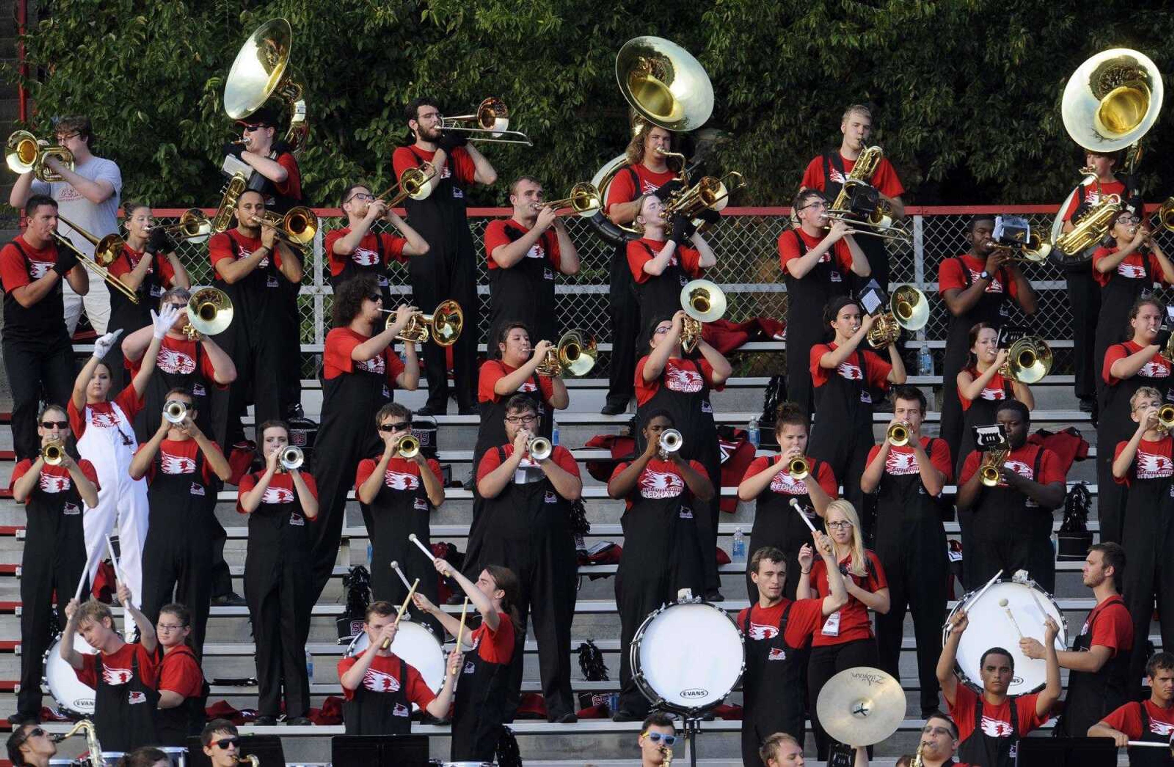 The Golden Eagles Marching Band play at the game with Southeastern Louisiana on Saturday, Sept. 20, 2014 at Houck Stadium. (Fred Lynch)