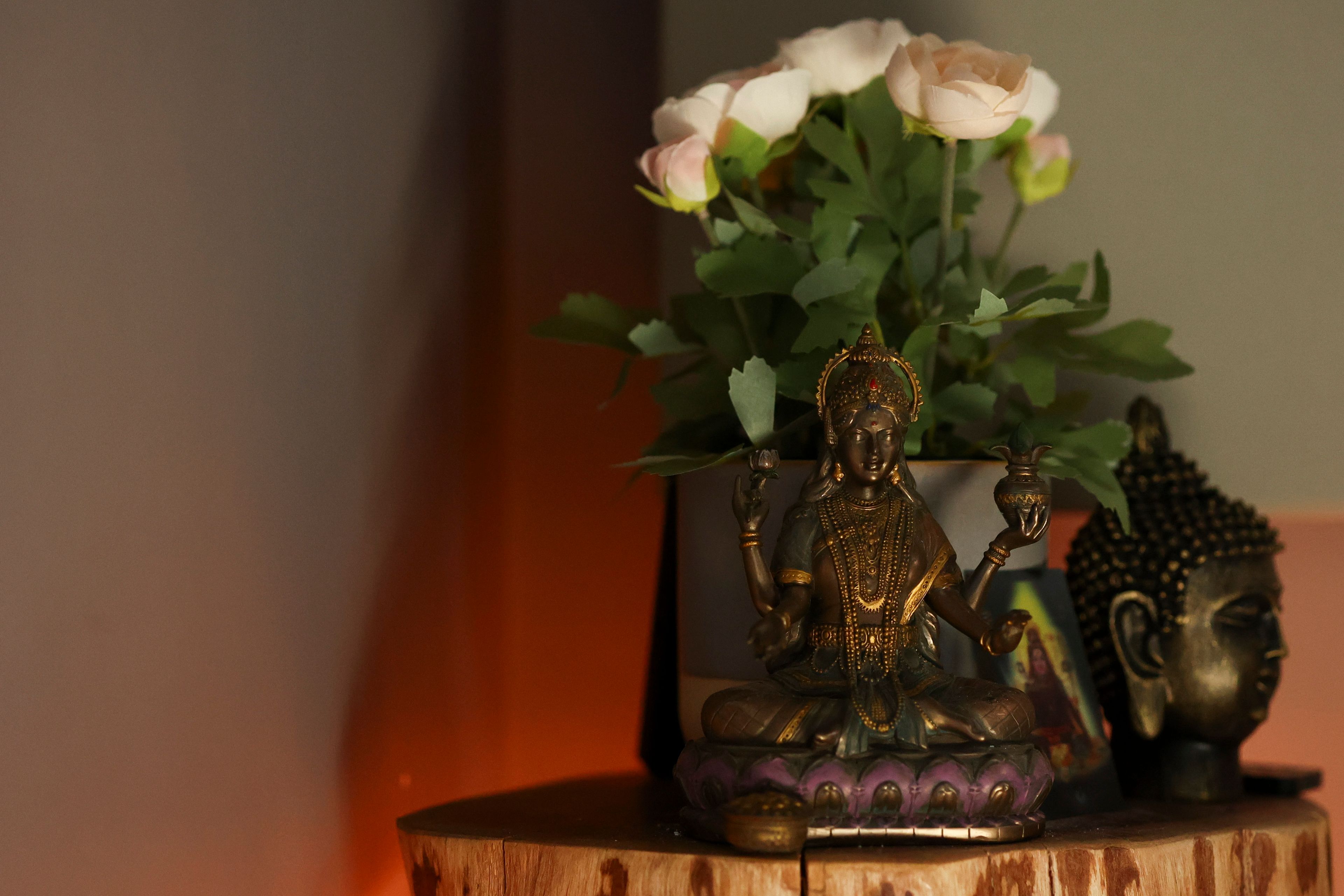 A detail view of items is seen in the studio space of Headspace meditation teacher, Rosie Acosta Monday, Sept. 30, 2024, in Woodland Hills, Calif. (AP Photo/Jessie Alcheh)