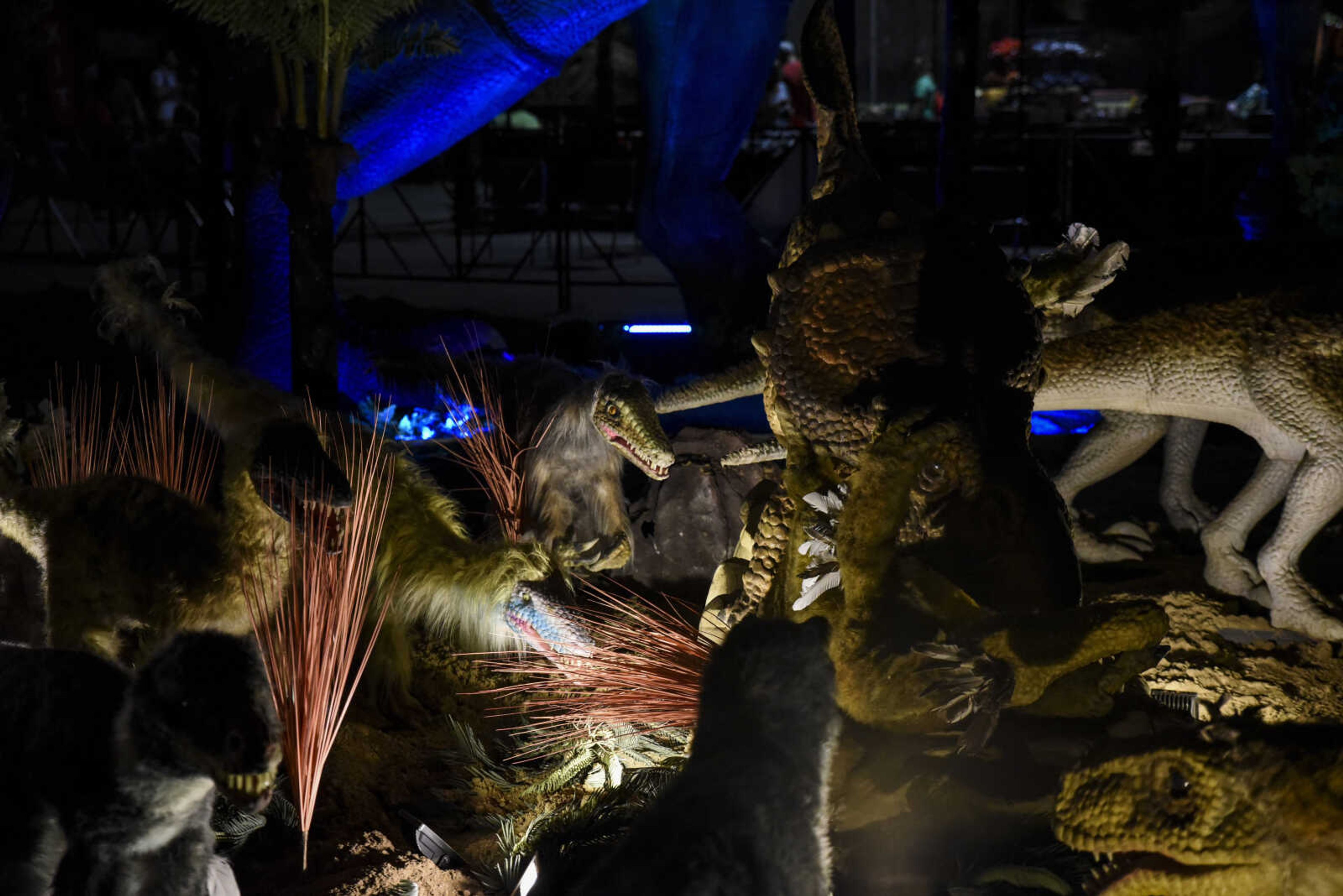 Animatronic dinosaurs at Jurassic Quest Friday, April 27, 2018, at the Show Me Center in Cape Girardeau.