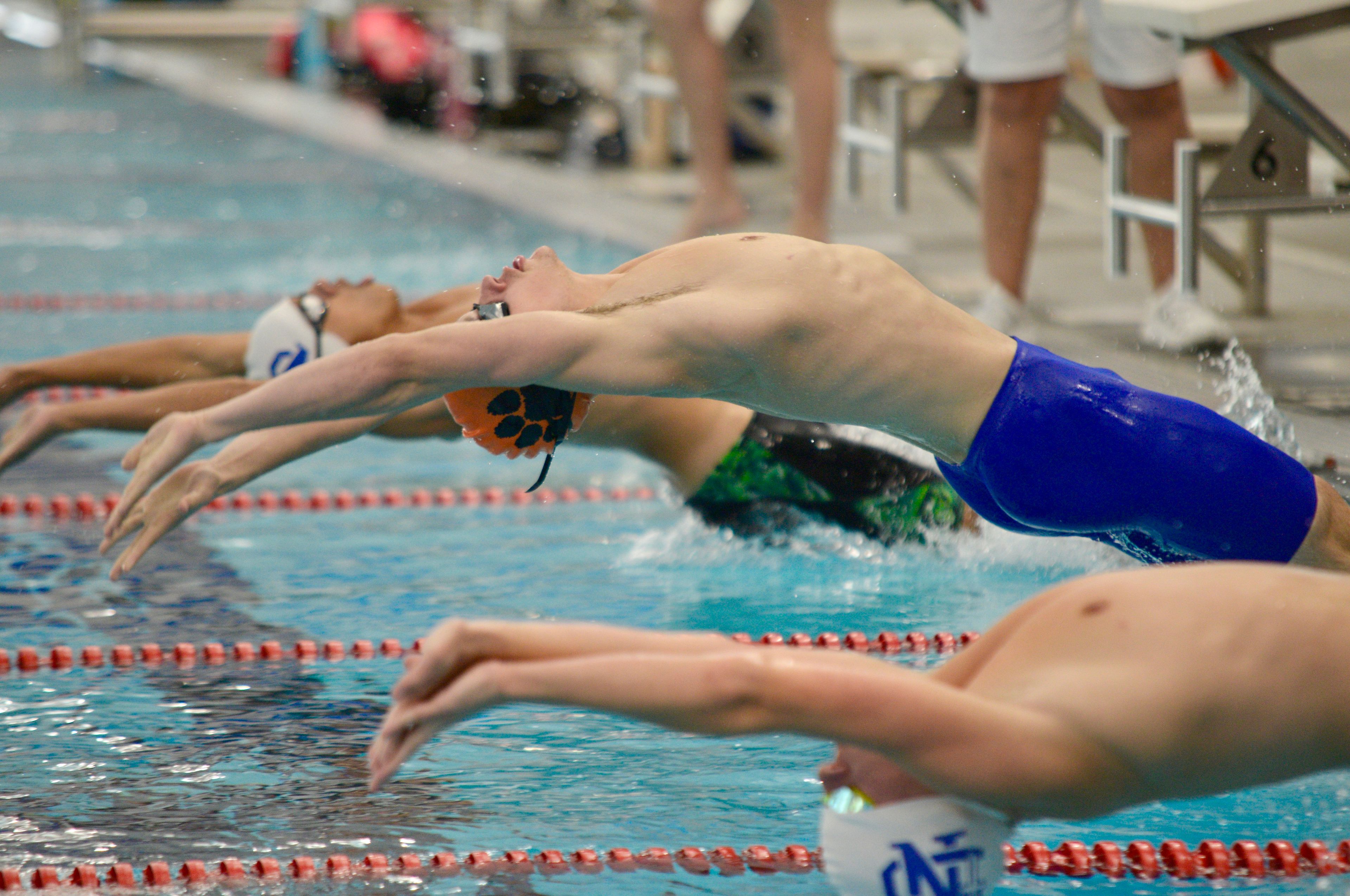 Cape Central’s Phineas Theall starts a race against Notre Dame on Tuesday, Oct. 29, at the Cape Aquatic Center.