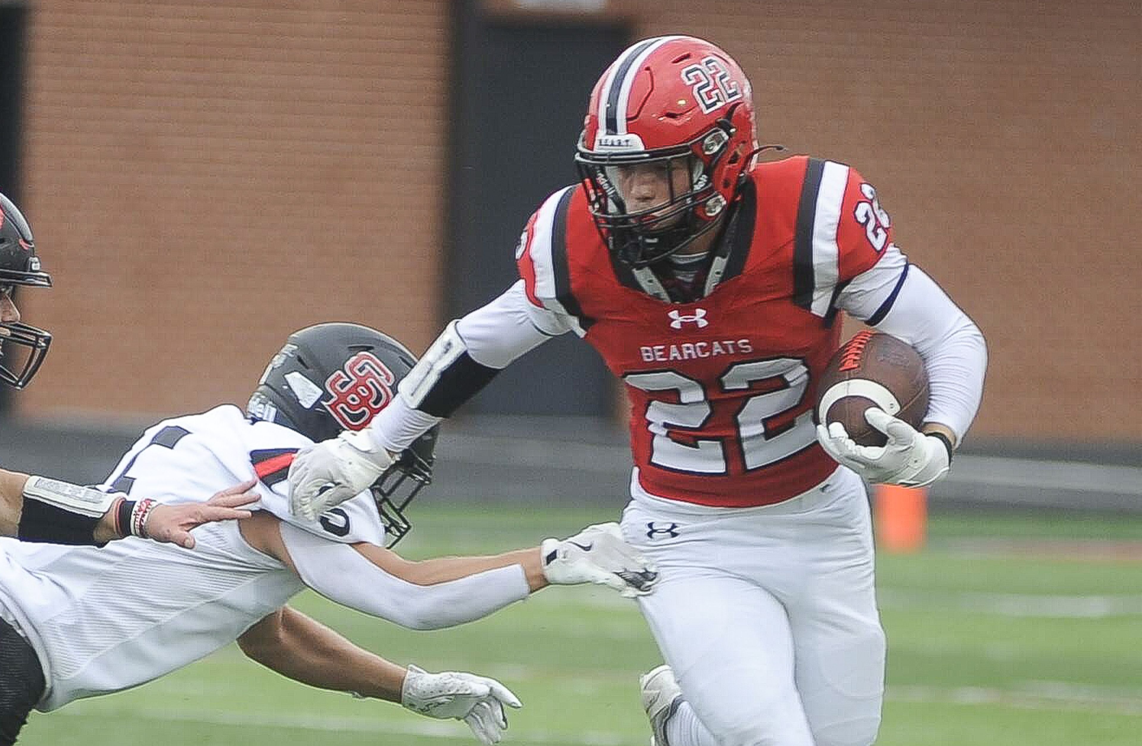 Dexter's Logan Pullum shakes off a defender during a Saturday, September 28, 2024 game between the Dexter Bearcats and the Southern Boone Eagles at Charles Bland Stadium in Dexter, Mo. Dexter defeated Southern Boone, 24-21.