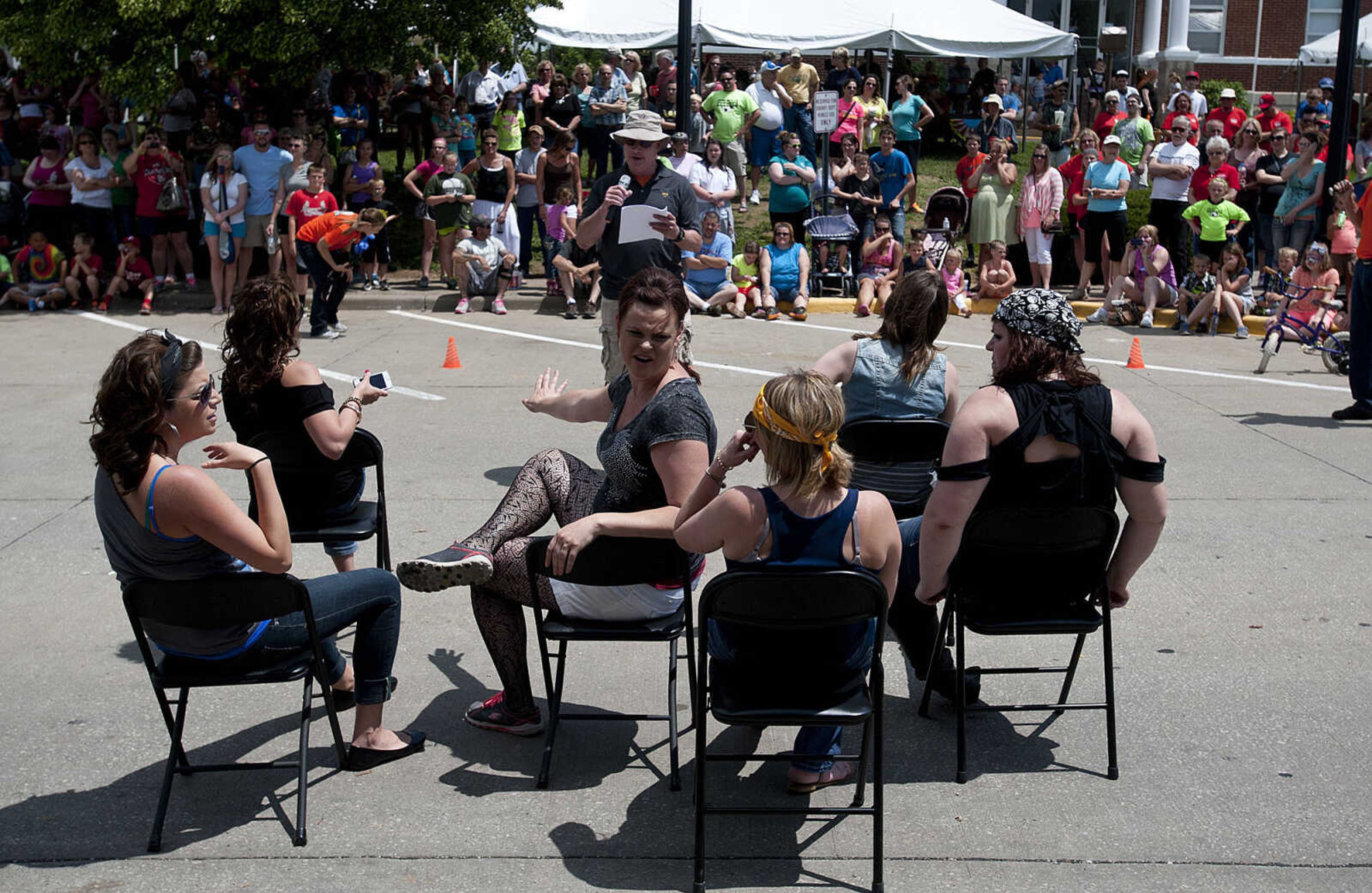 The Biker Babes team competes in the Perryville Mayfest Bed Races Saturday, May 10, in Perryville, Mo.