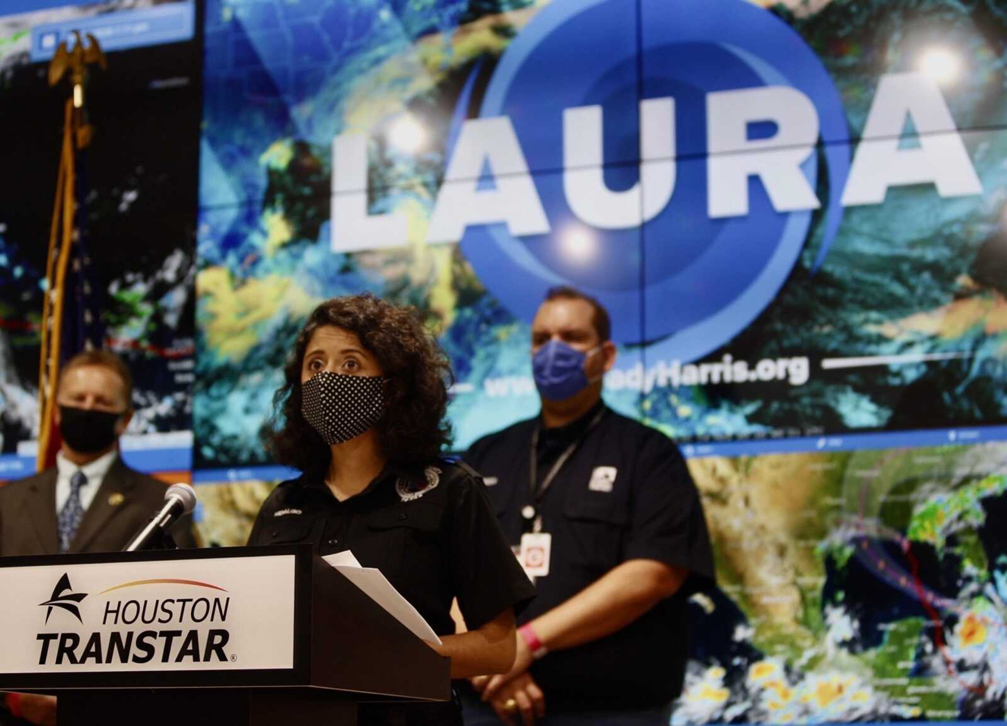 Judge Lina Hidalgo emphasized that Laura should not be compared to past hurricanes such as Harvey while addressing the media Monday from Houston Transtar.