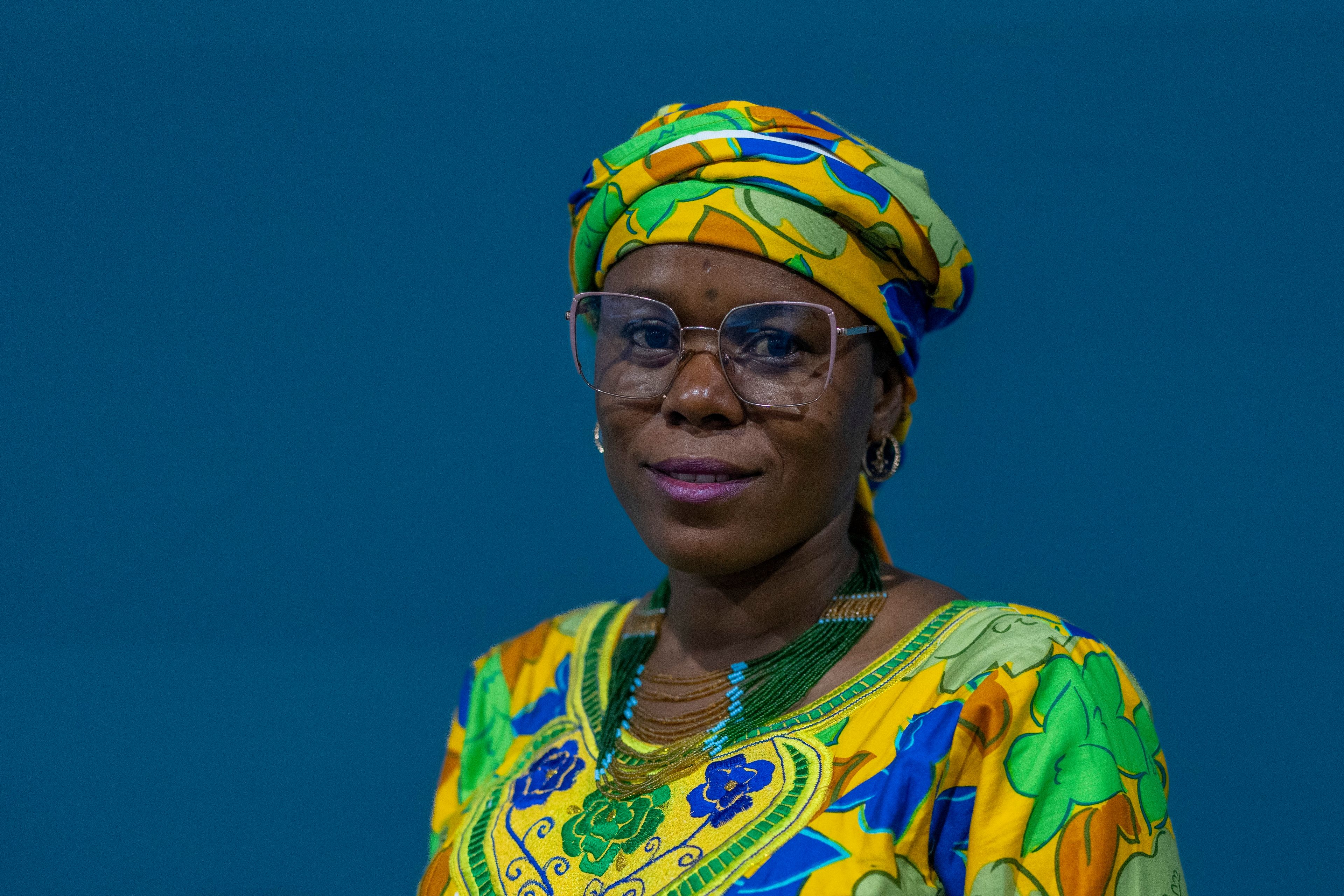 Didja Tchari Djibrillah, 30, of the Mayo-Kebbi East, Chad, from the Peul Mbororo community, poses for a photo during the COP29 U.N. Climate Summit, Thursday, Nov. 14, 2024. in Baku, Azerbaijan. (AP Photo/Rafiq Maqbool)