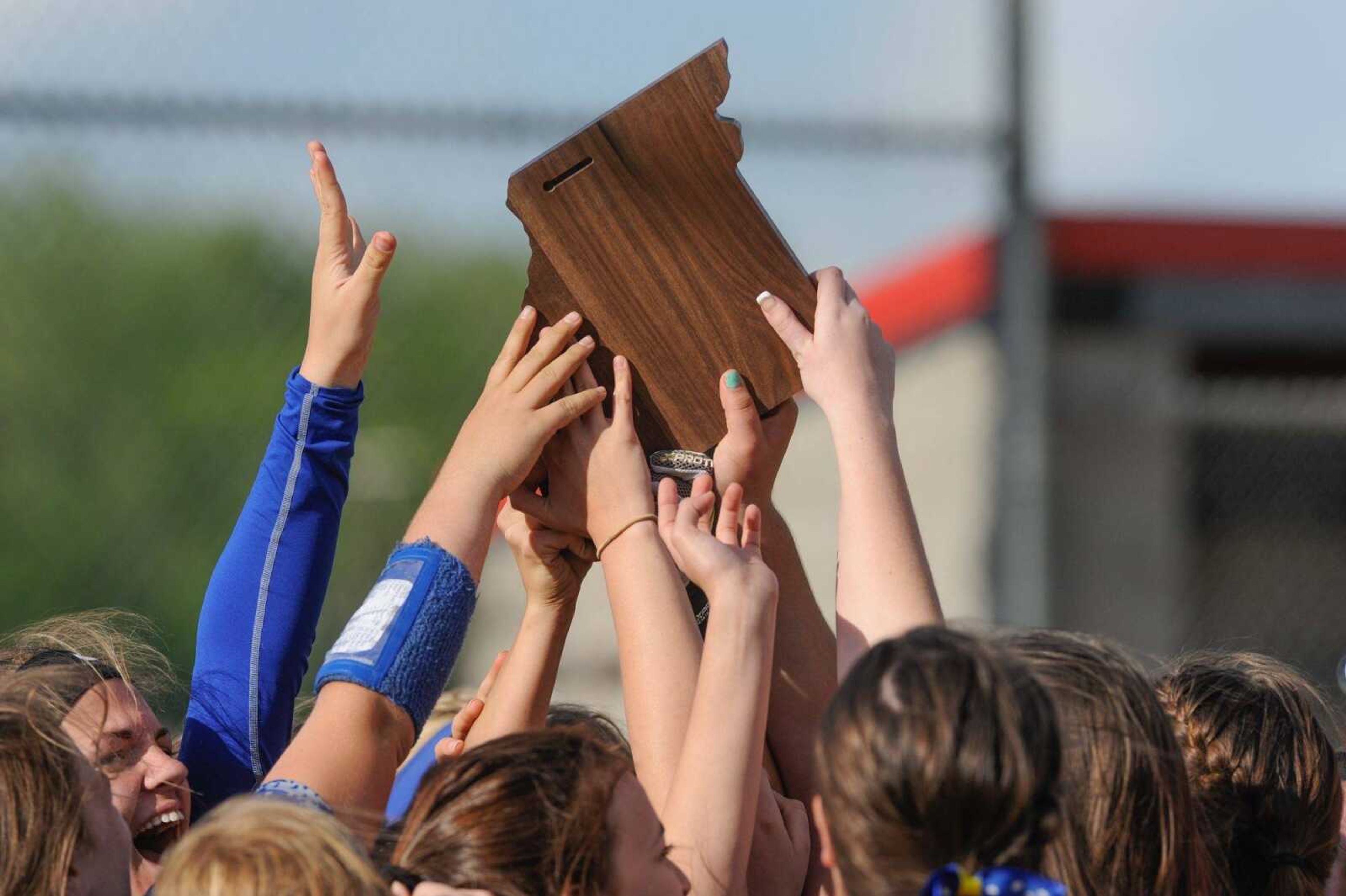 Scott City players celebrate their 7-6 win over Oran during the Class 1 District 4 championship game Wednesday, May 4, 2016 in Marble Hill, Missouri.