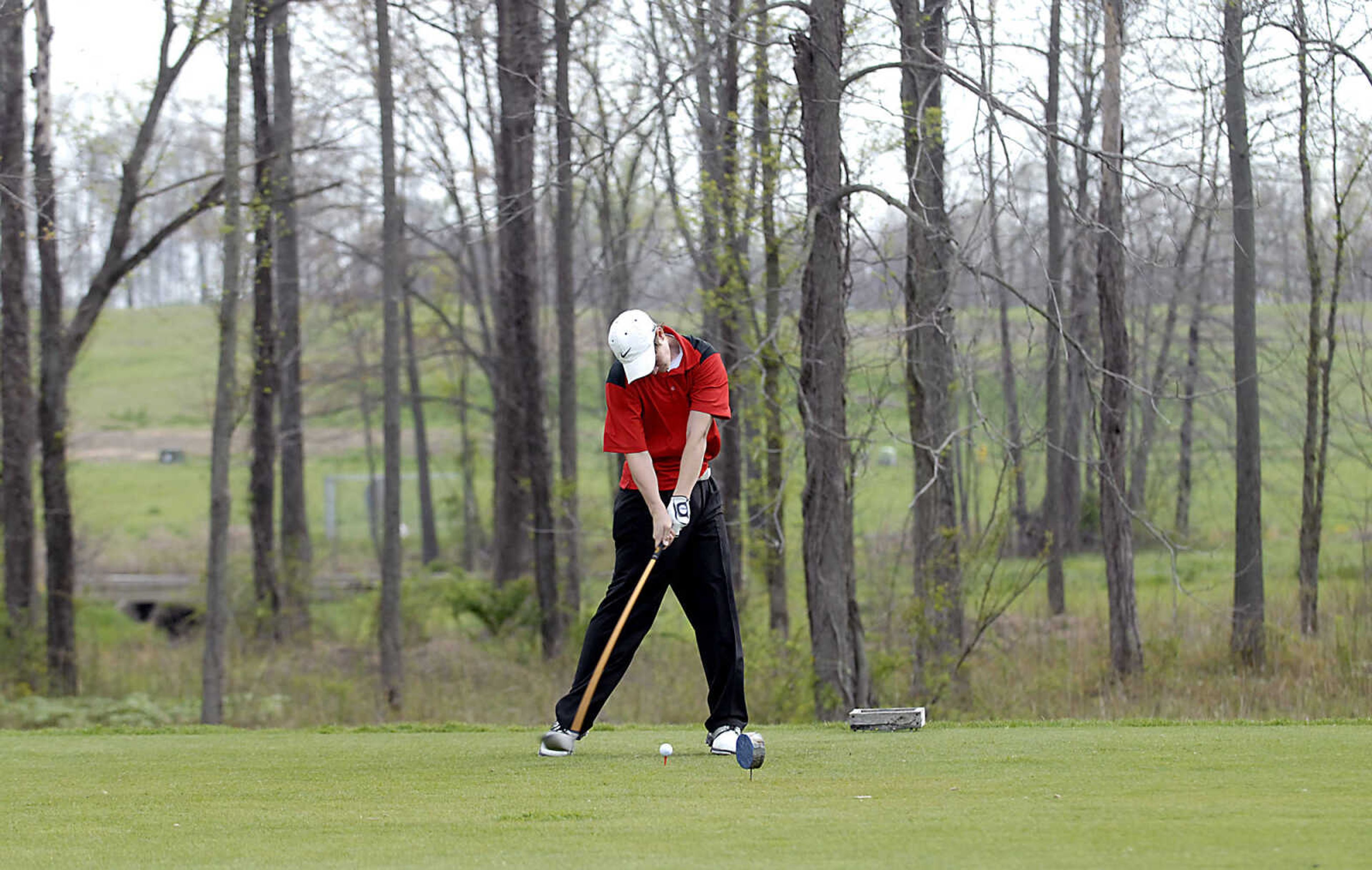 KIT DOYLE ~ kdoyle@semissourian.com
Dexter's Chance Holden tees off on the second hole Thursday, April 16, 2009, during the Saxony Lutheran Invitational at Dalhousie Golf Club in Cape Girardeau.