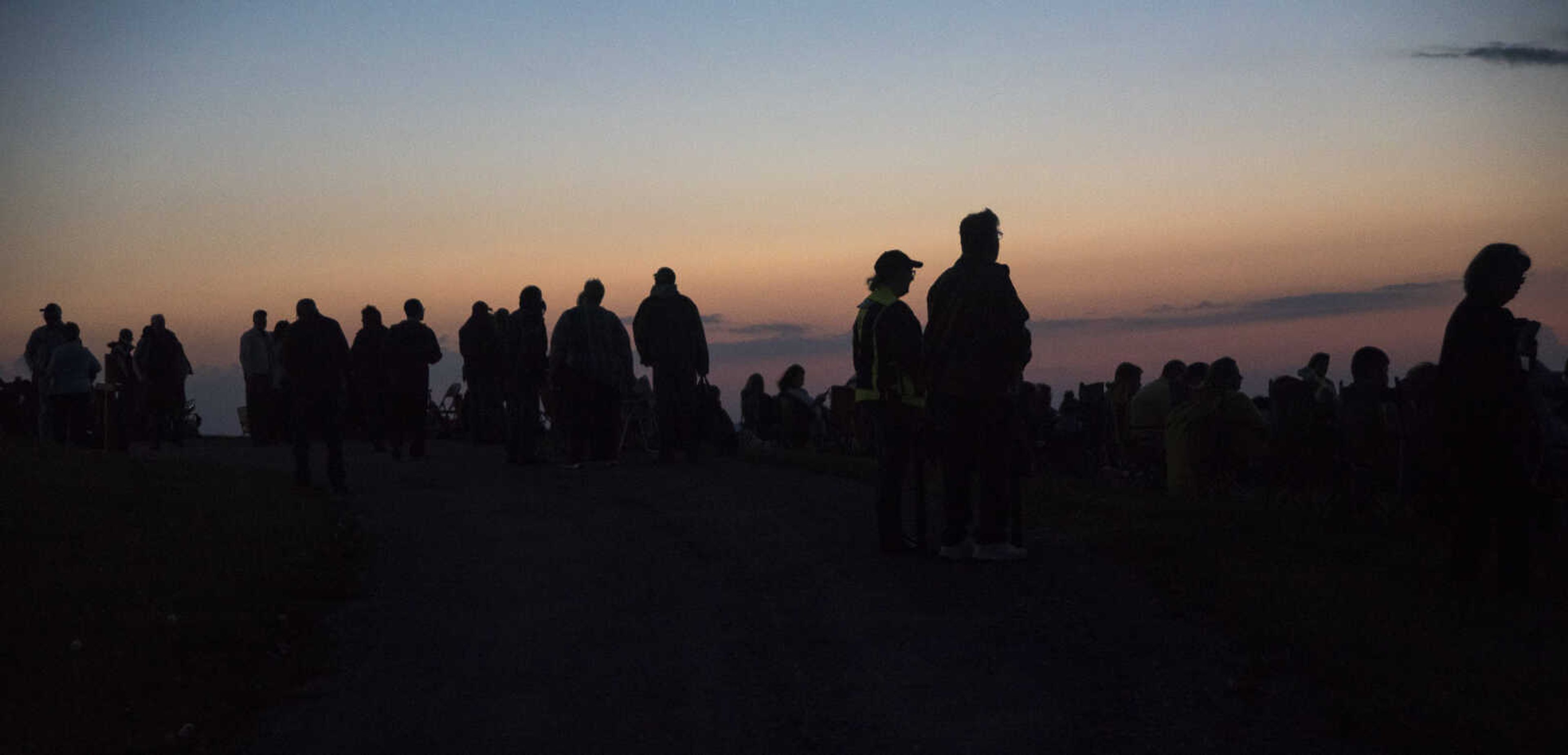 People gather during the 81st annual Easter Sunrise Service at the Bald Knob Cross of Peace Sunday, April 16, 2017 in Alto Pass, Illinois.