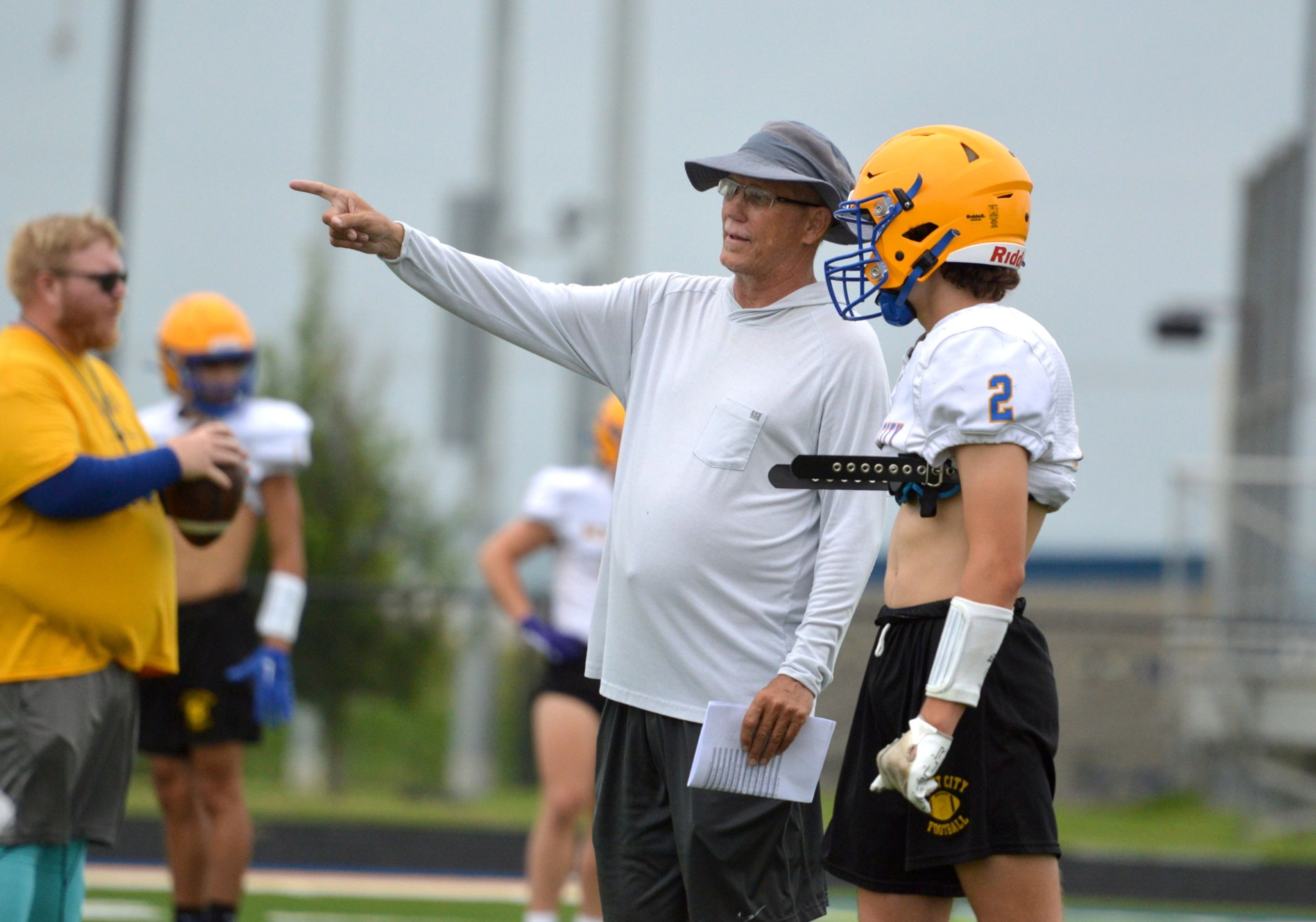 New Scott City coach Brian Beaubien instructs a player during practice last month in Scott City, Mo. 