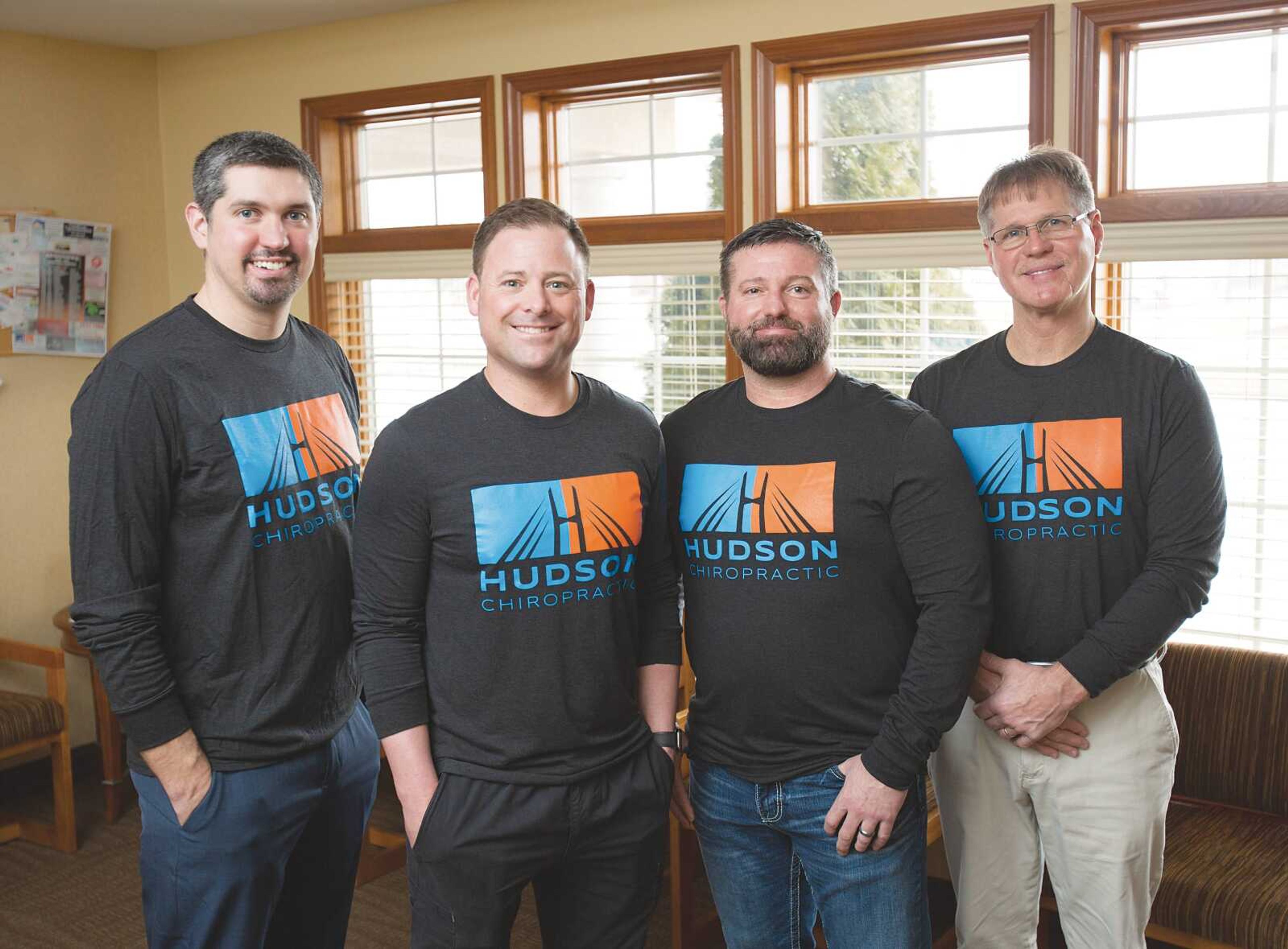 The practitioners at Hudson Chiropractic, from left, Dr. Christopher Crawford, Dr. Seth Hudson, Dr. Don Davis, and Dr. Jack Ruopp.