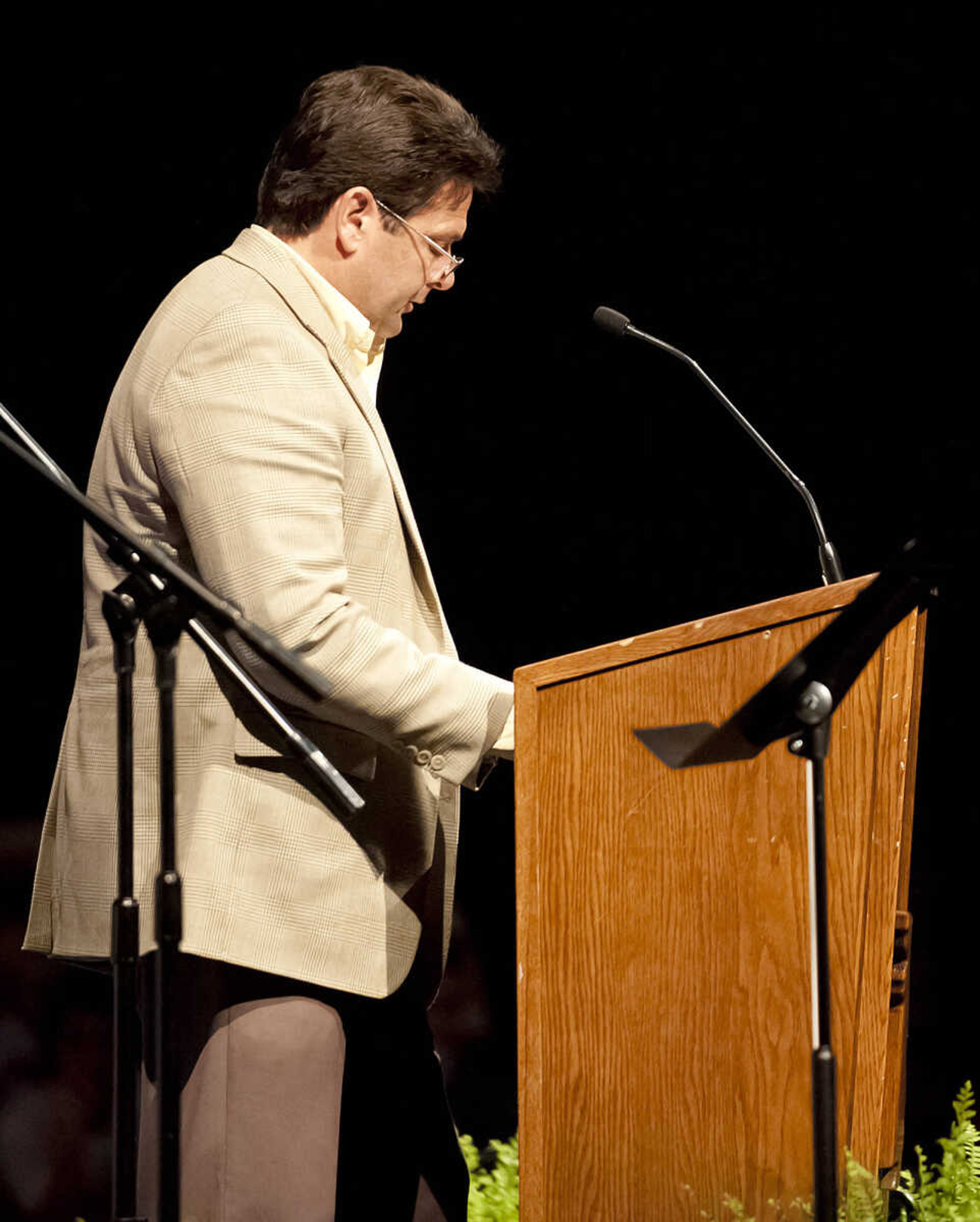 Mike Marchi of the St. Louis Scott Gallagher Soccer Club, speaks about Nolan Weber during "Nolan Weber, Celebration of Life," Wednesday, April 30, at the Jackson High School Event Center. Friends, family and community members gathered to remember the former Jackson High School baseball and soccer player who passed away from brain cancer in December on what would have been Nolan's 19th birthday.