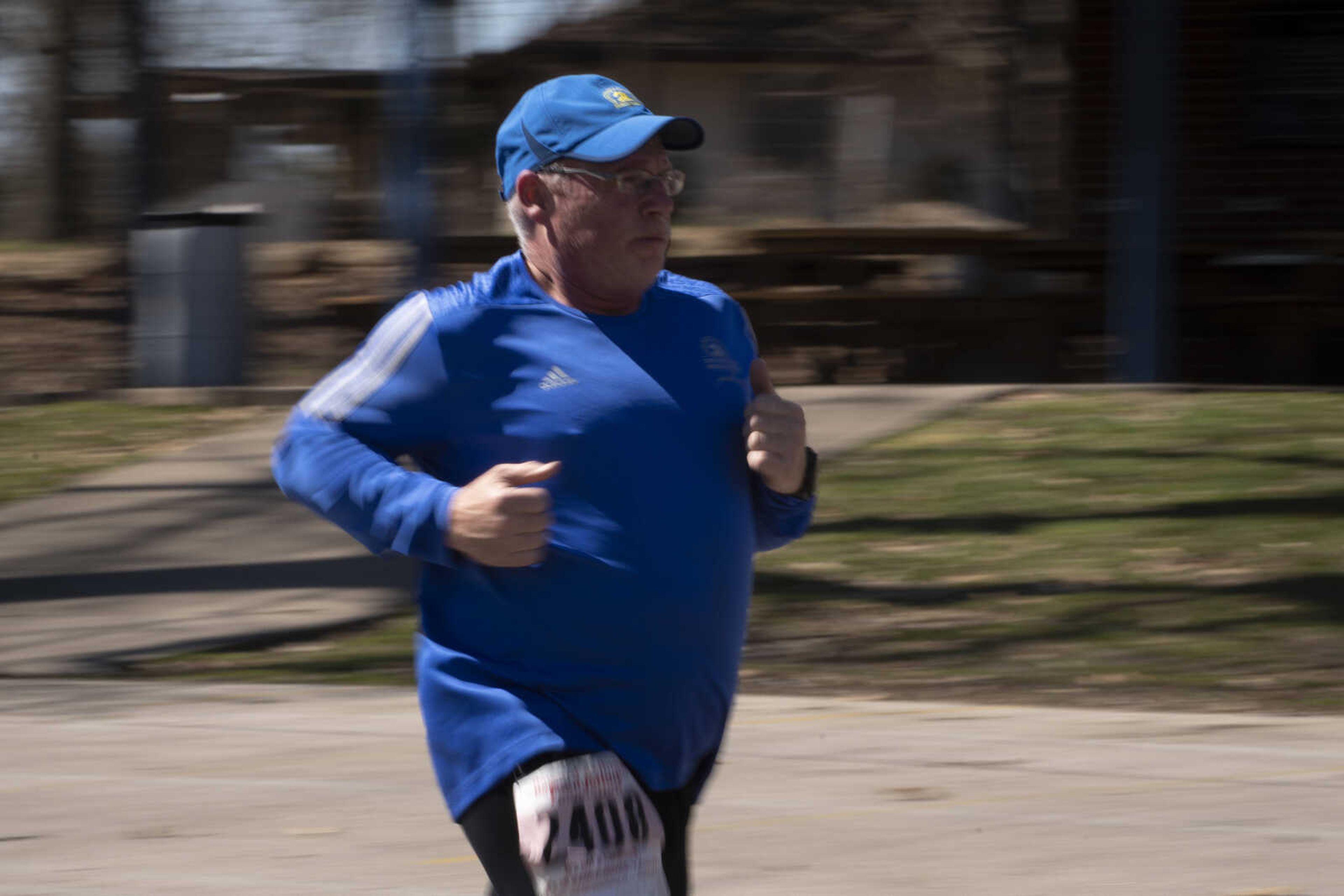 Mike Burnett of Cape Girardeau runs along the course of the 10th annual Howard Aslinger Endurance Run on Saturday, March 16, 2019, at Arena Park in Cape Girardeau.