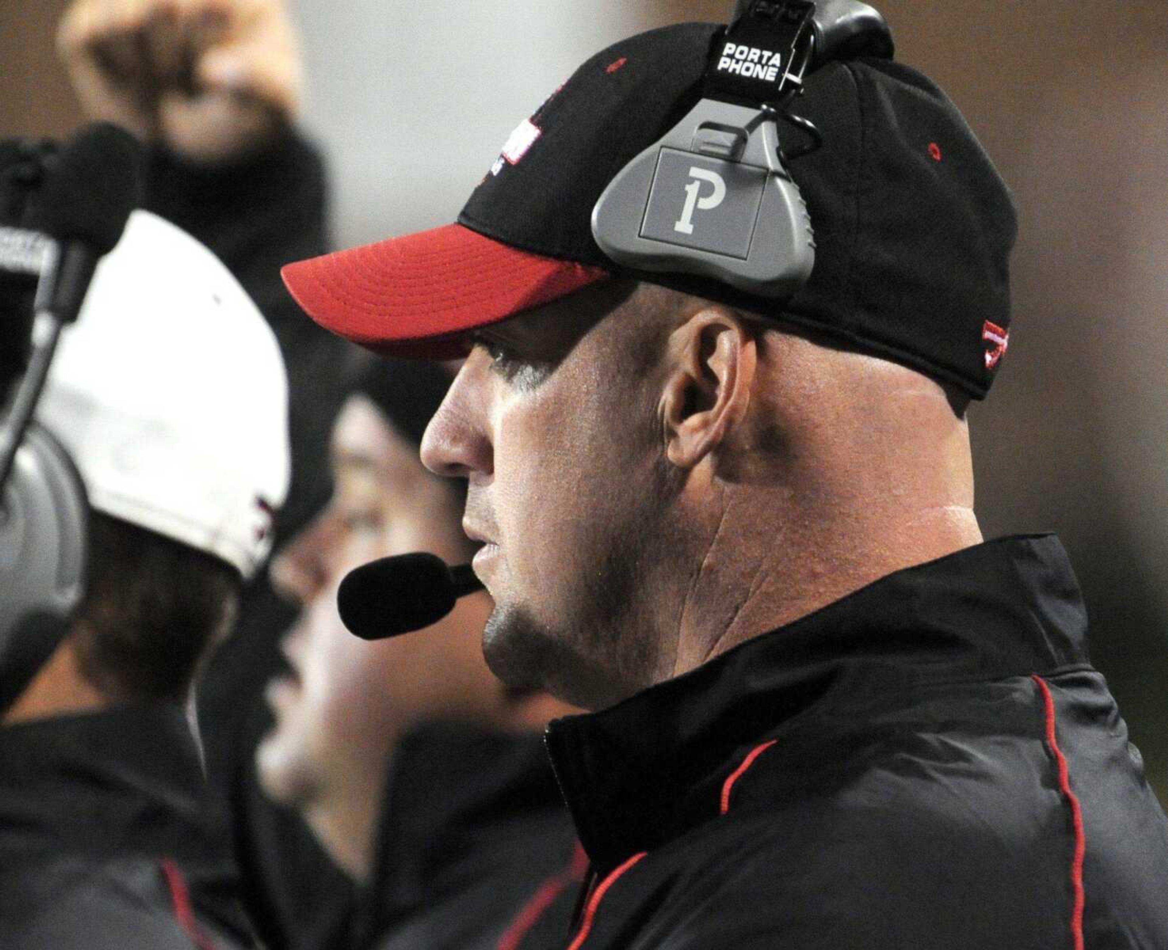 Jackson coach Brent Eckley watches the game with Francis Howell Central during the second quarter Friday, Oct. 19, 2012 in Jackson. (Fred Lynch)