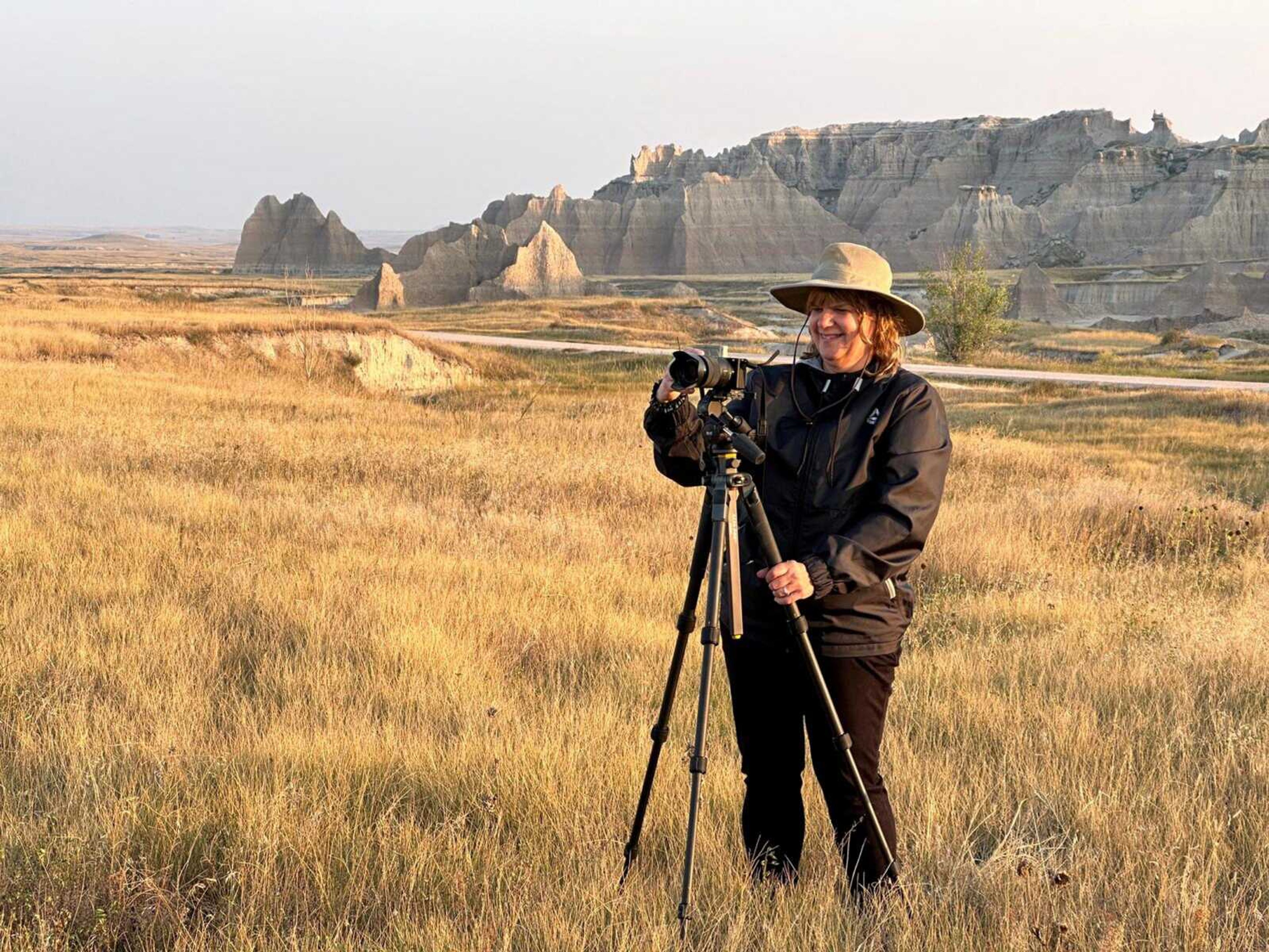 Darlene Spell takes photos while at a photography workshop at Badlands Natioanl Park in South Dakota.