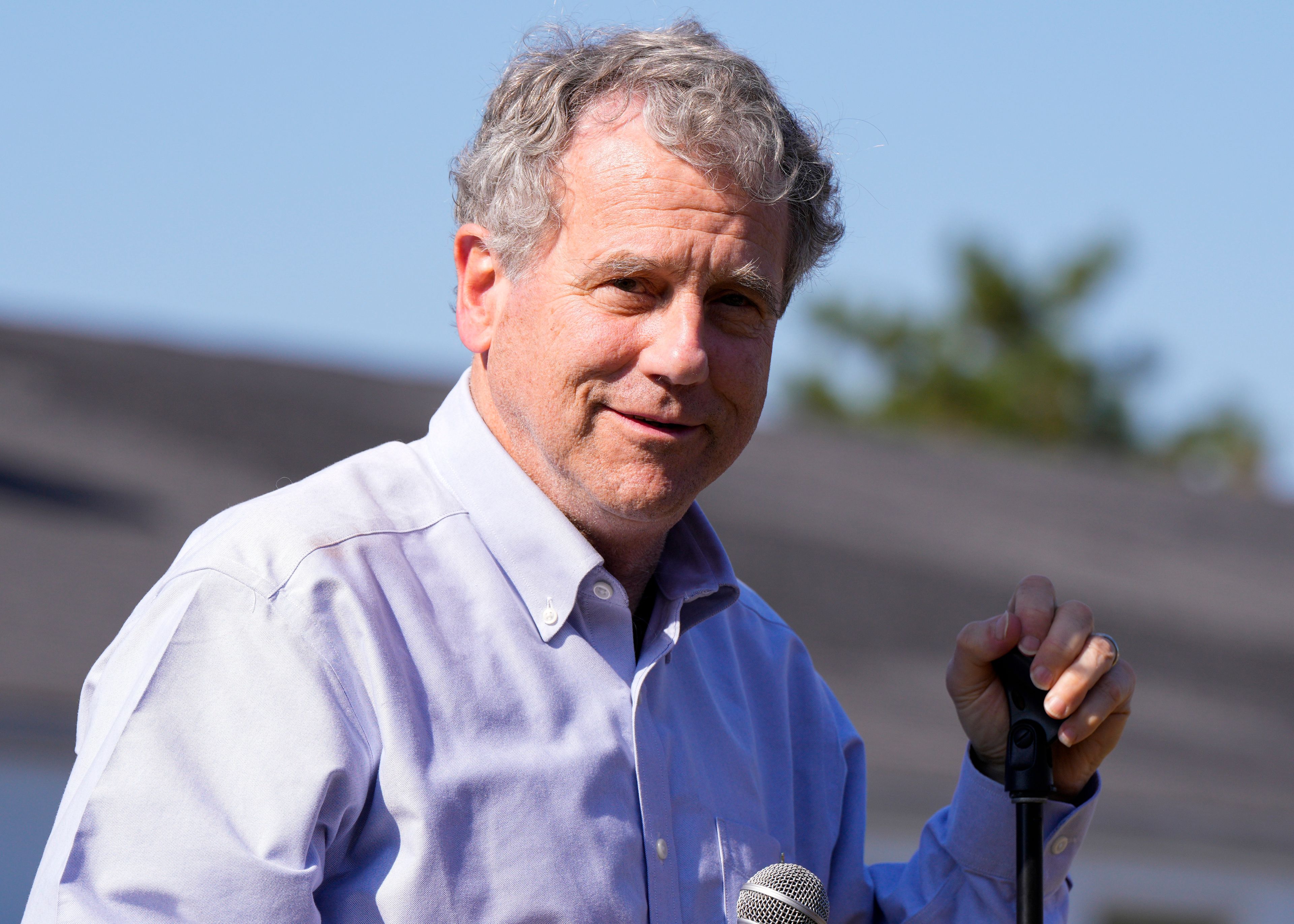 FILE - U.S. Sen. Sherrod Brown, D-Ohio, speaks at a campaign rally, Oct. 5, 2024, in Cincinnati. (AP Photo/Jeff Dean, File)