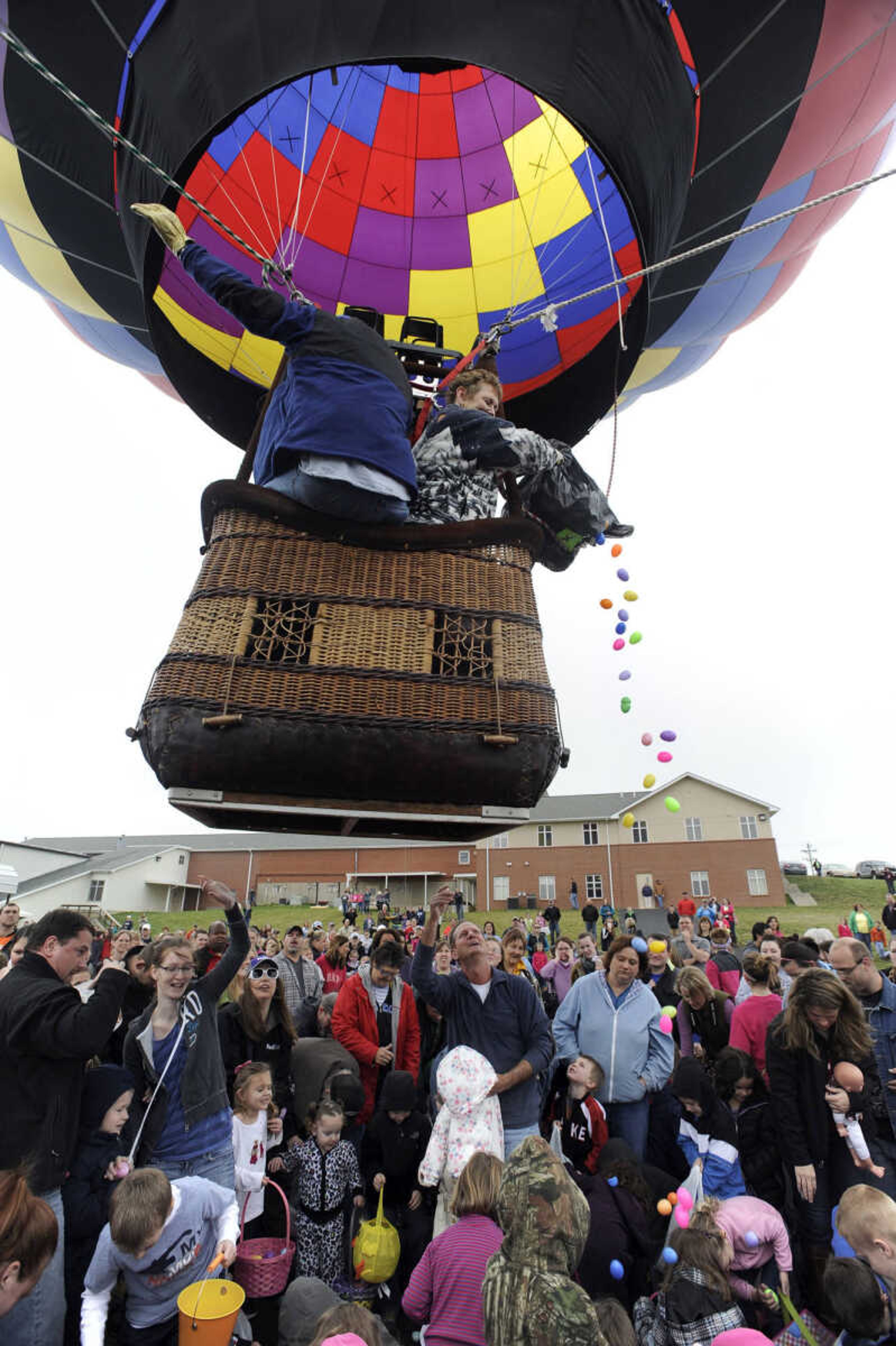 FRED LYNCH ~ flynch@semissourian.com
Plastic Easter eggs are dropped from a hot air balloon for the younger children to collect at ConnectionPoint Church on Saturday, March 30, 2013 in Jackson.