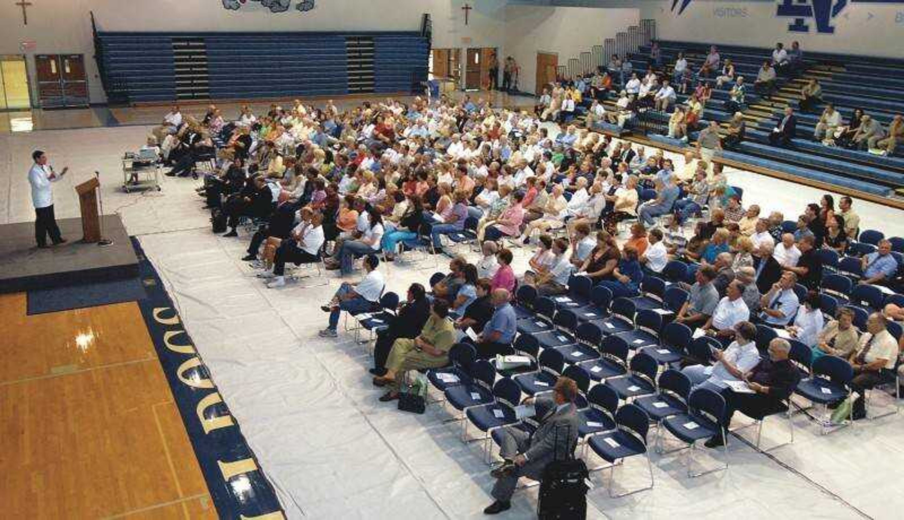 About 300 people attended a rally against Amendment 2 at Notre Dame Regional High School on Thursday. Guest speakers included Alan Keyes and Dr. Rick Scarborough. The amendment, if approved by voters Nov. 7, would ensure access to stem-cell cures and treatments allowed under federal law. (Don Frazier)