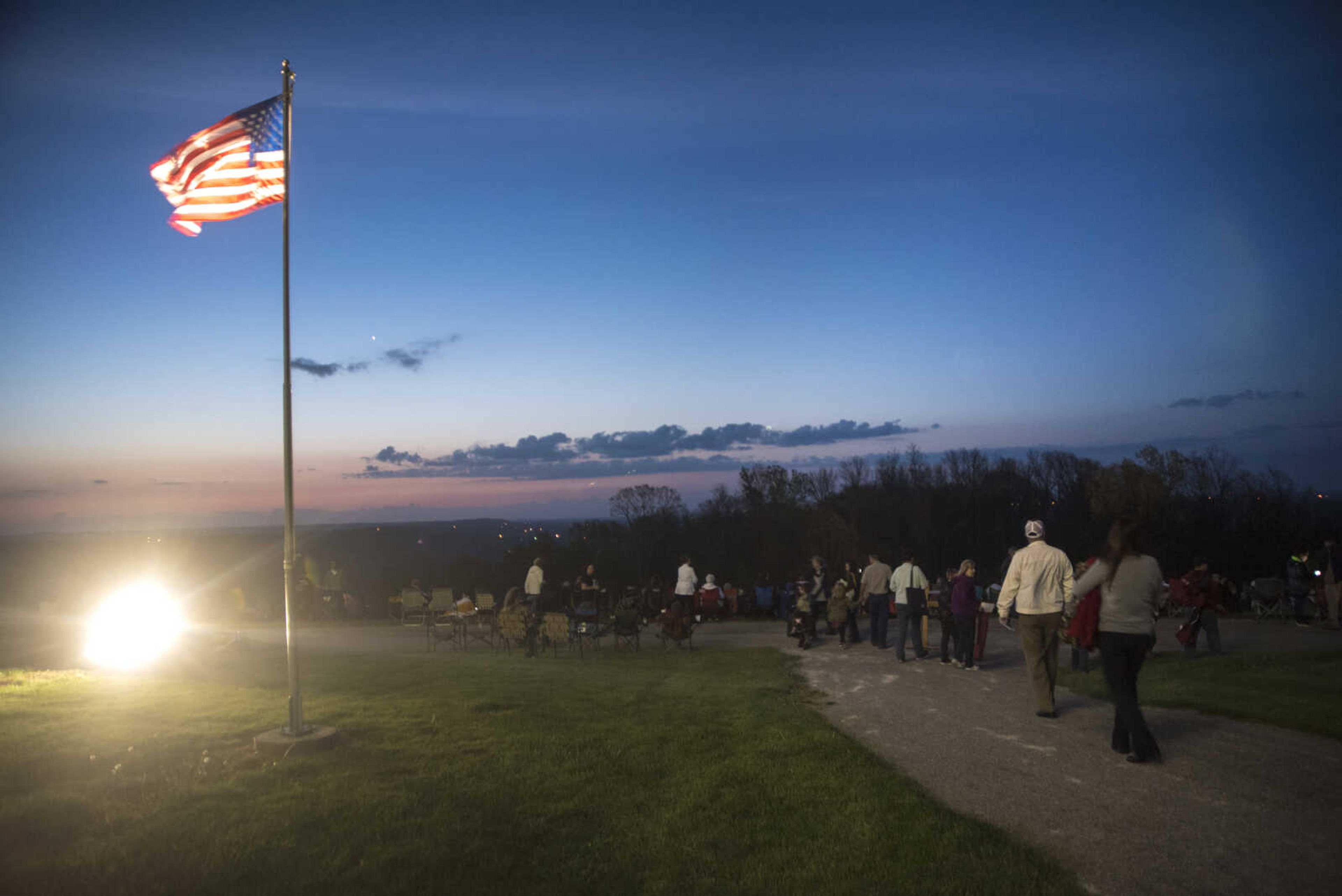 People gather during the 81st annual Easter Sunrise Service at the Bald Knob Cross of Peace Sunday, April 16, 2017 in Alto Pass, Illinois.