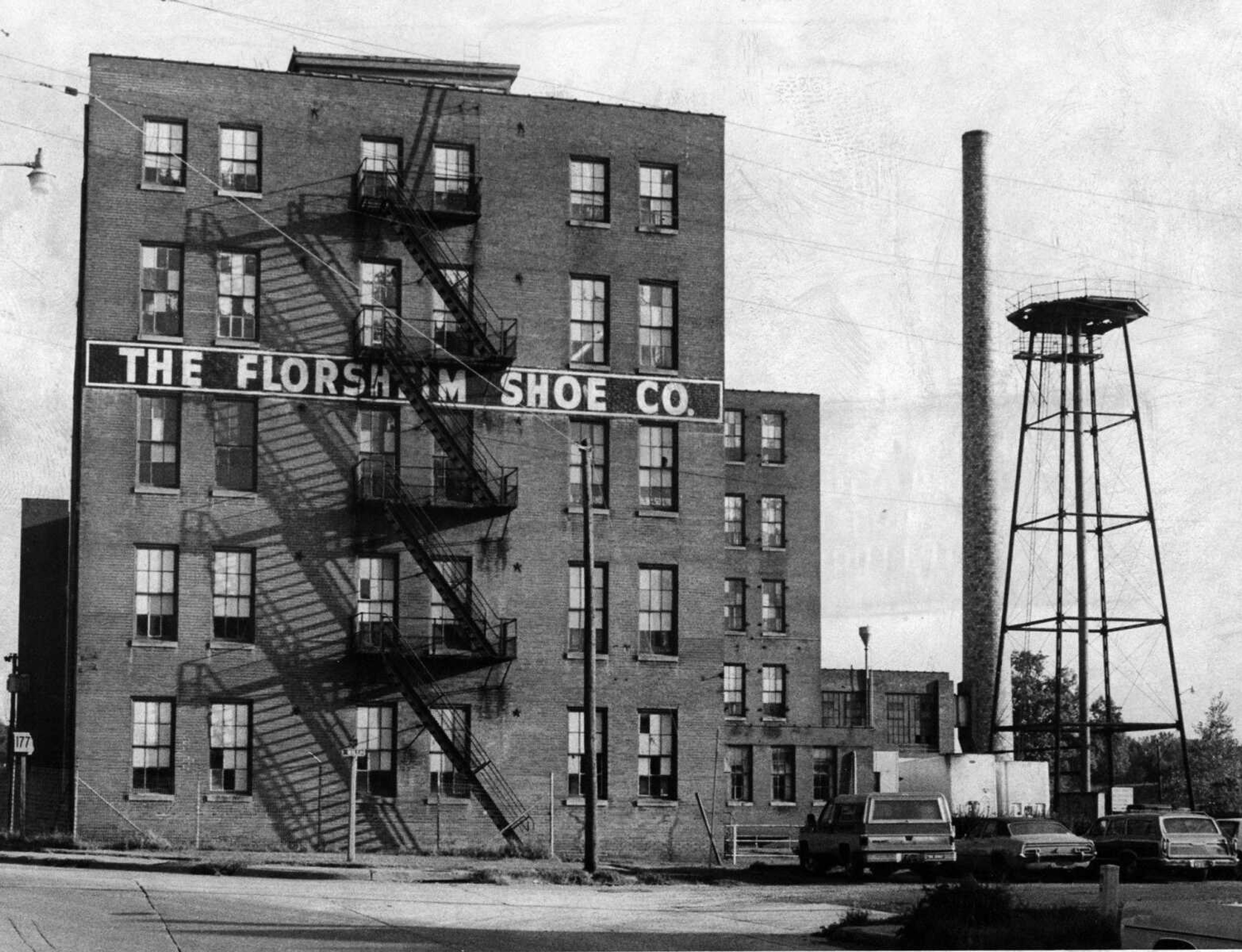 Florsheim Shoe Co. on North Main Street, Feb. 26, 1984. View from the south.