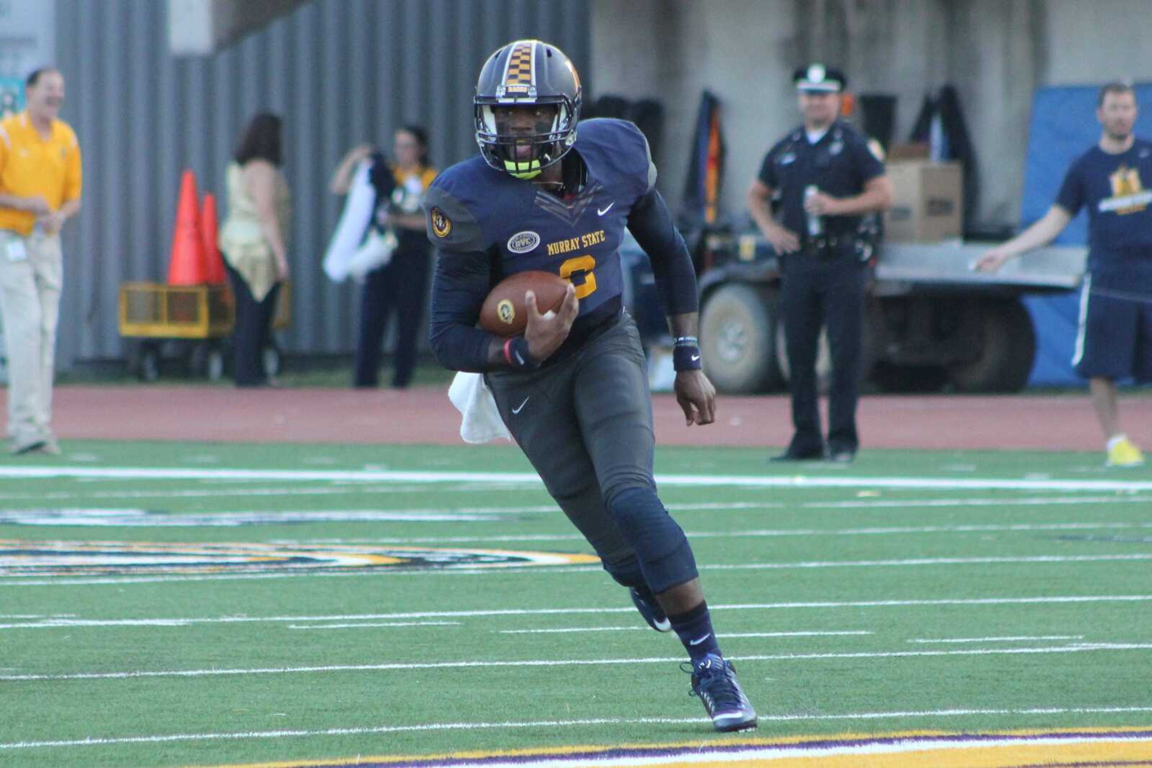 Murray State quarterback KD Humphries is averaging 365.2 yards passing per game with 11 touchdowns this season. (Tab Brockman)