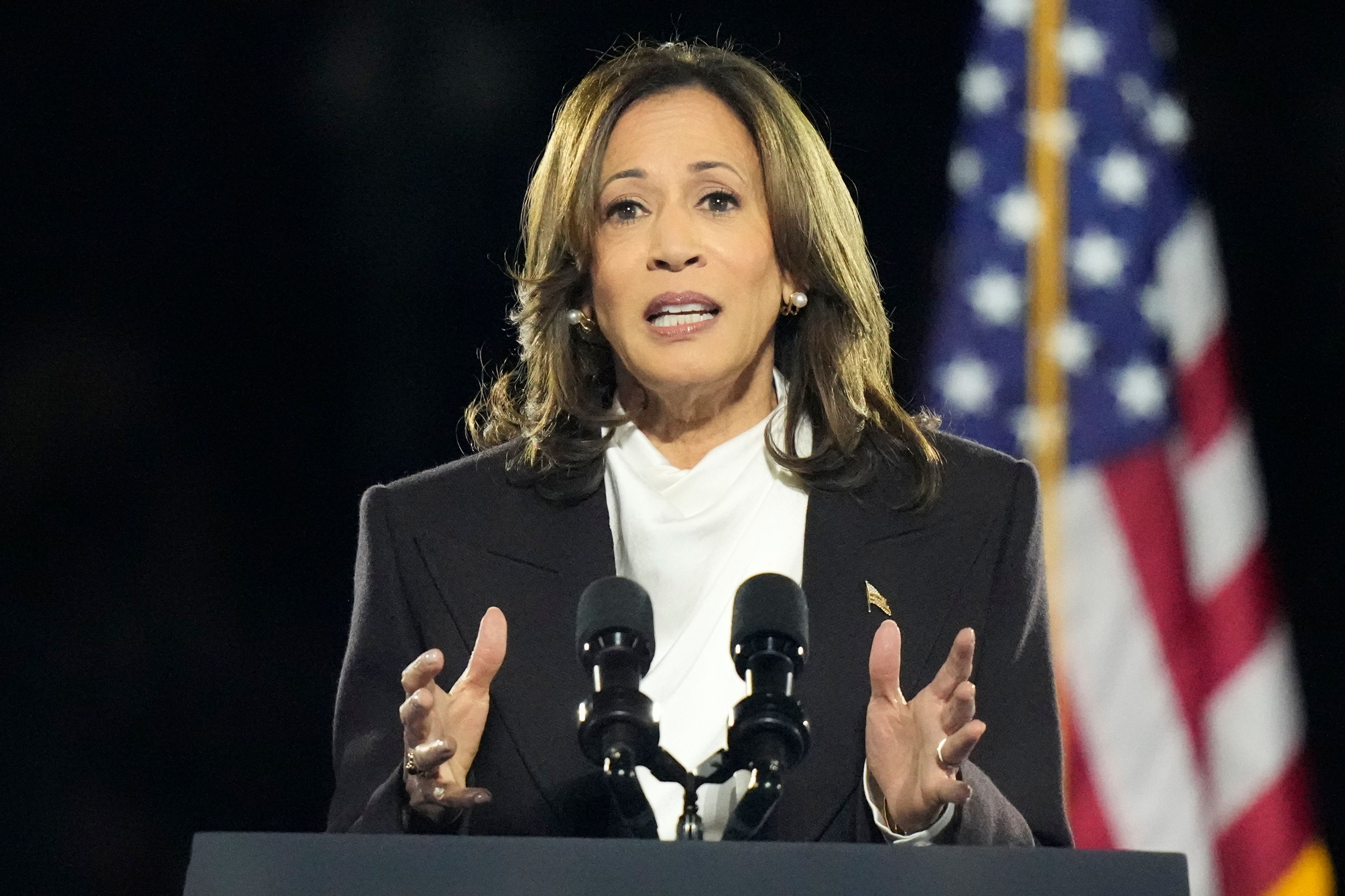 Democratic presidential nominee Vice President Kamala Harris delivers remarks during a campaign event at the Ellipse near the White House in Washington, Tuesday, Oct. 29, 2024. (AP Photo/Stephanie Scarbrough)