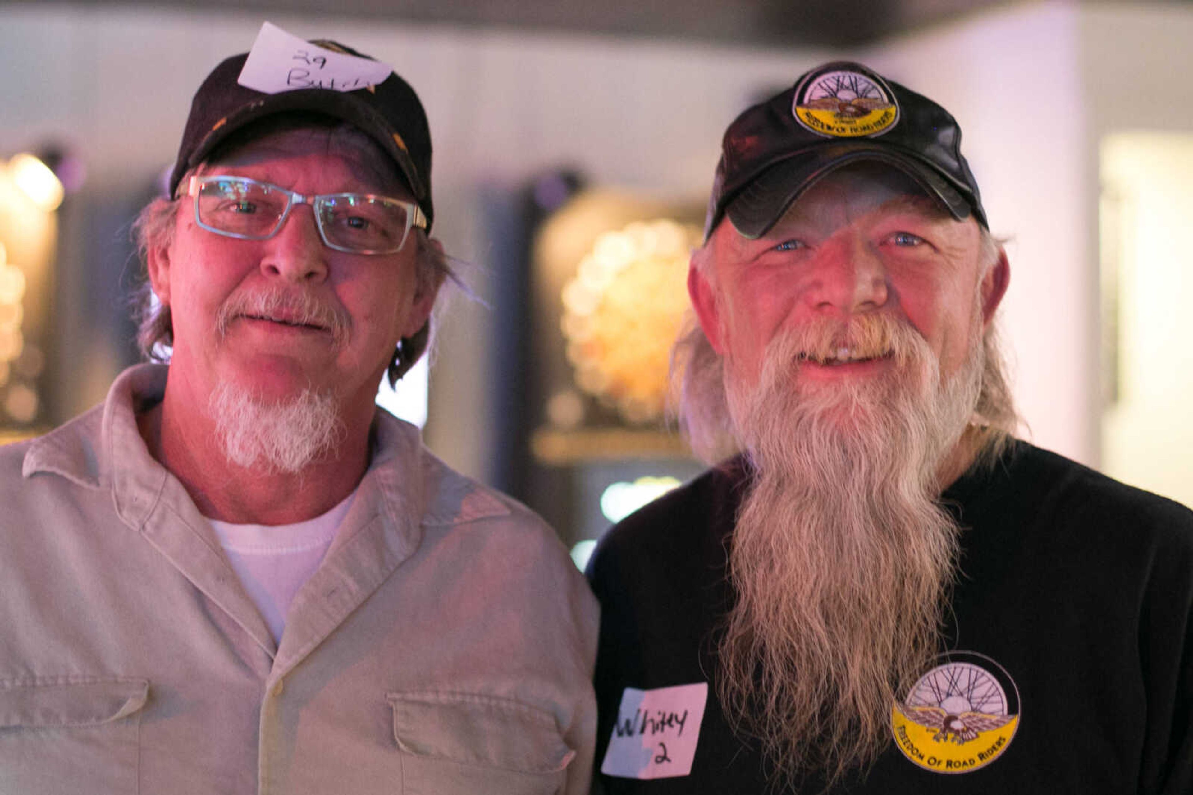 GLENN LANDBERG ~ glandberg@semissourian.com

Butch Stearns, left, and Whitey Pohlman pose for a photo during the annual broomstick pool tournament Saturday, Feb. 27, 2016 at JR's Bar & Billiards in Cape Girardeau.