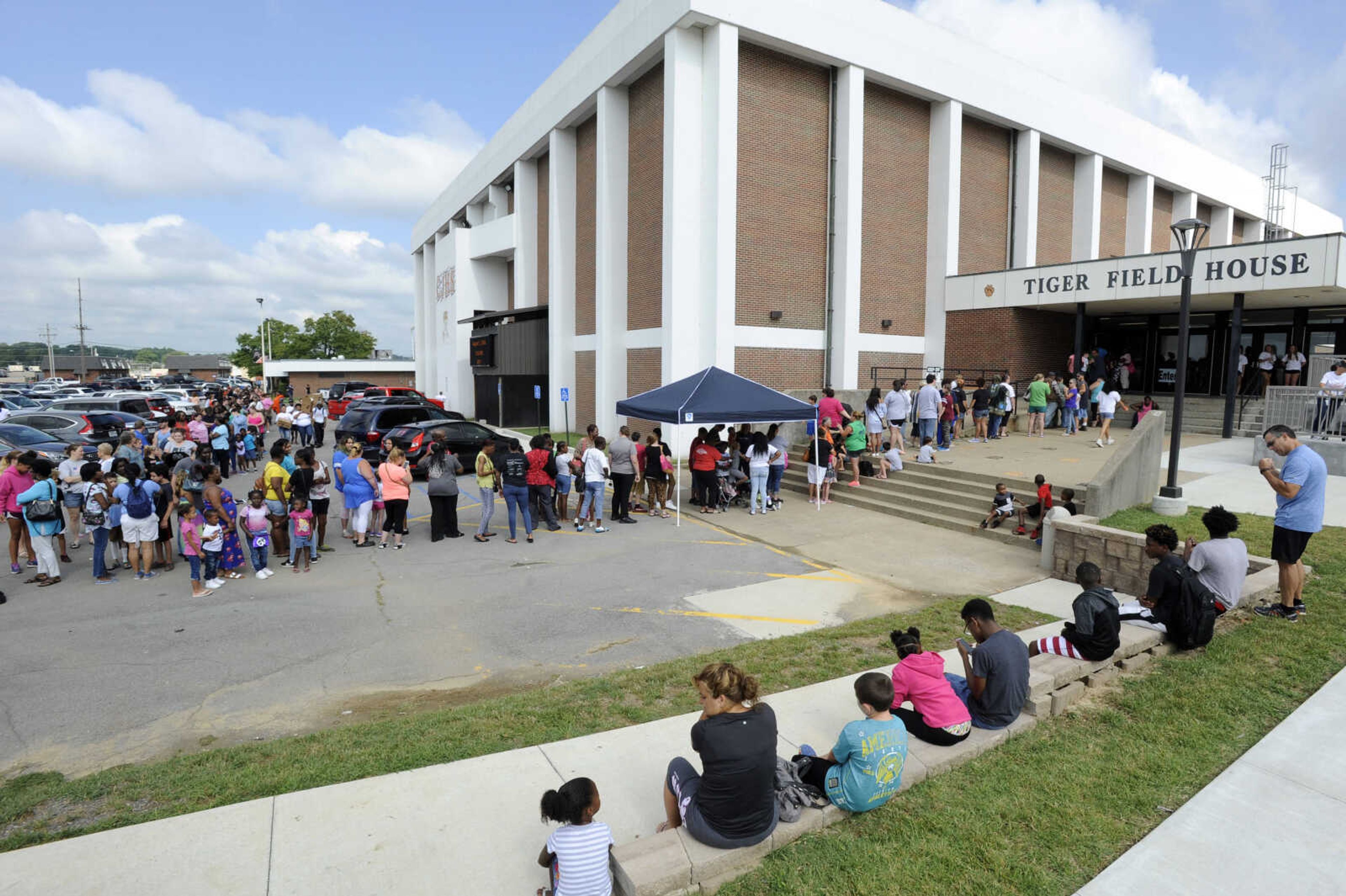 FRED LYNCH ~ flynch@semissourian.com
A line forms Wednesday, Aug. 1, 2018 before the start of the Back to School Kickoff at Central Junior High School Tiger Field House.