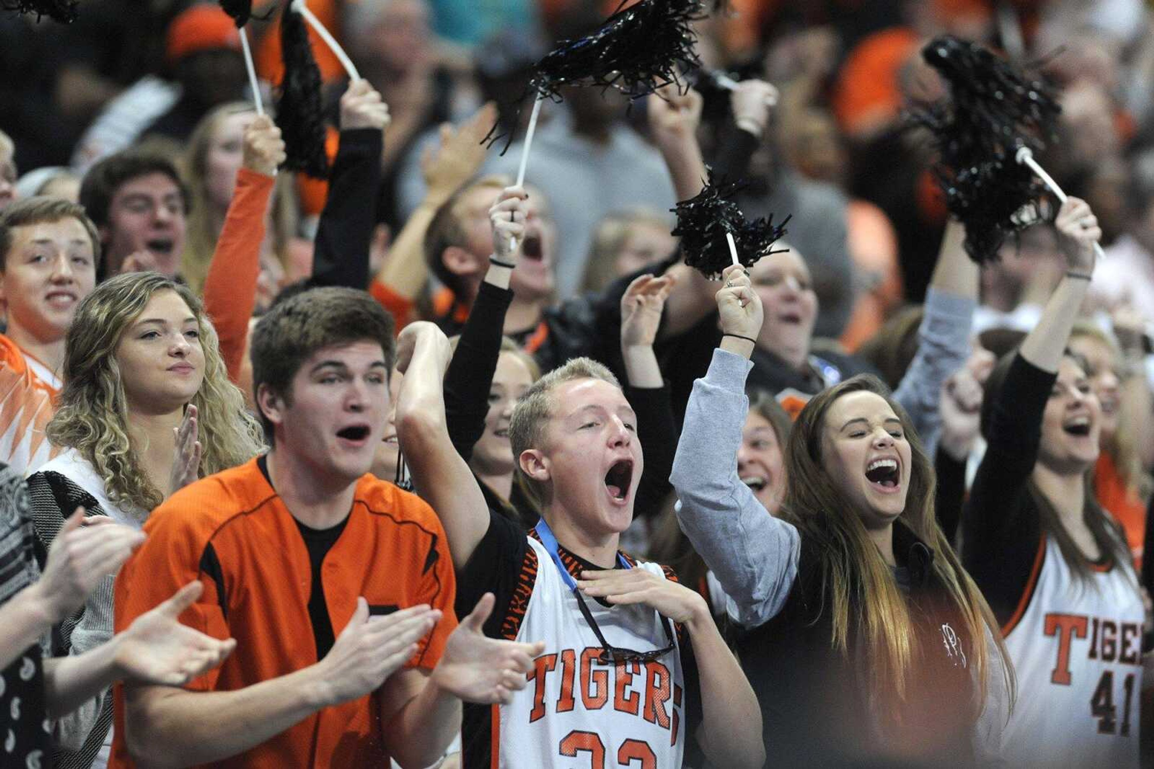 The Central student section cheers after a touchdown during the Class 4 state championship Saturday, Nov. 29, 2014 at the Edward Jones Dome in St. Louis. (Glenn Landberg)