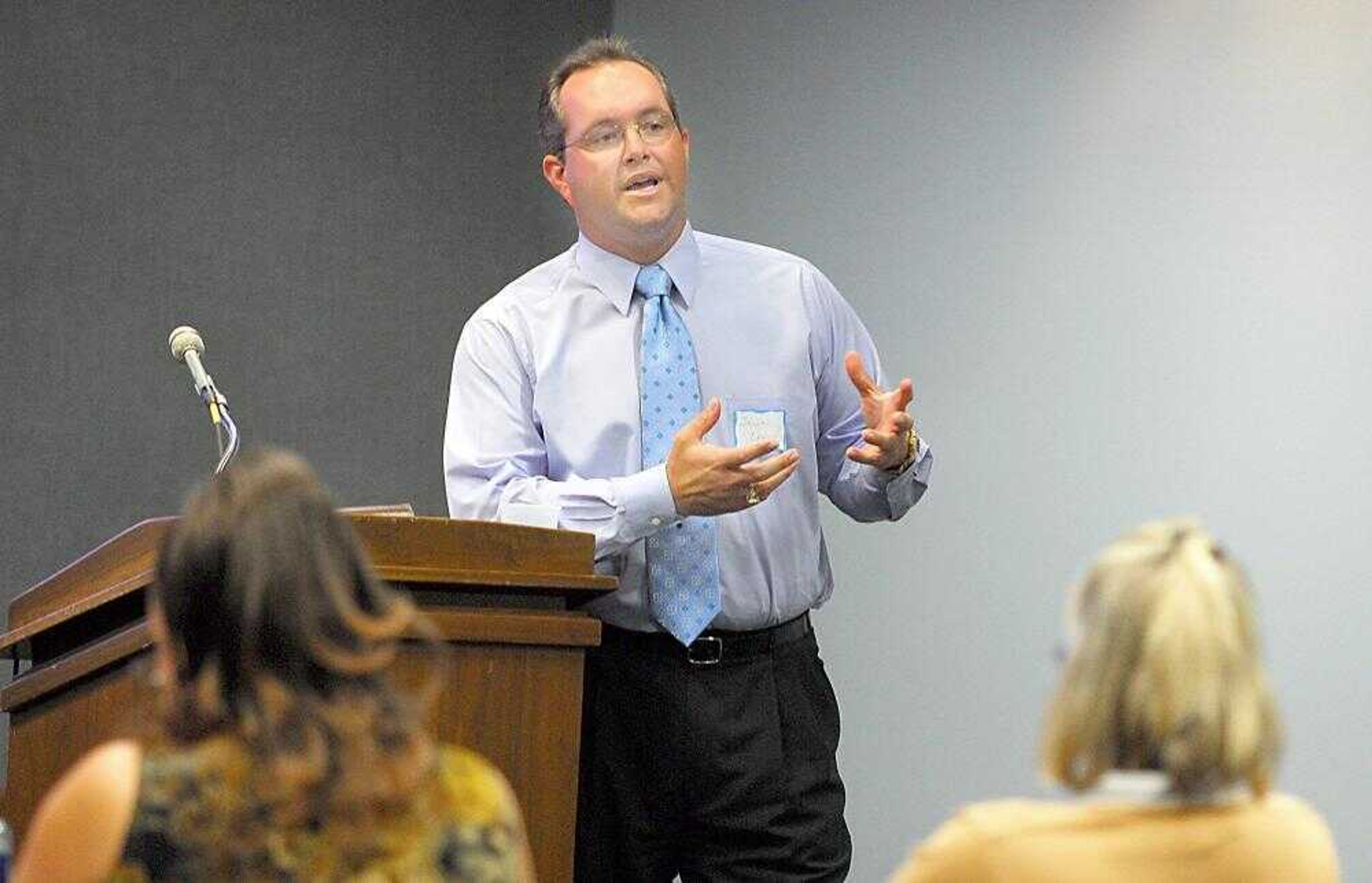 Jason Lewis, Education Coordinator of the Department of Corrections, was one of the speakers that talked about a new program to help x-offenders find a job at The Show Me Center, Tuesday, April 24, 2007. (Diane L. Wilson)