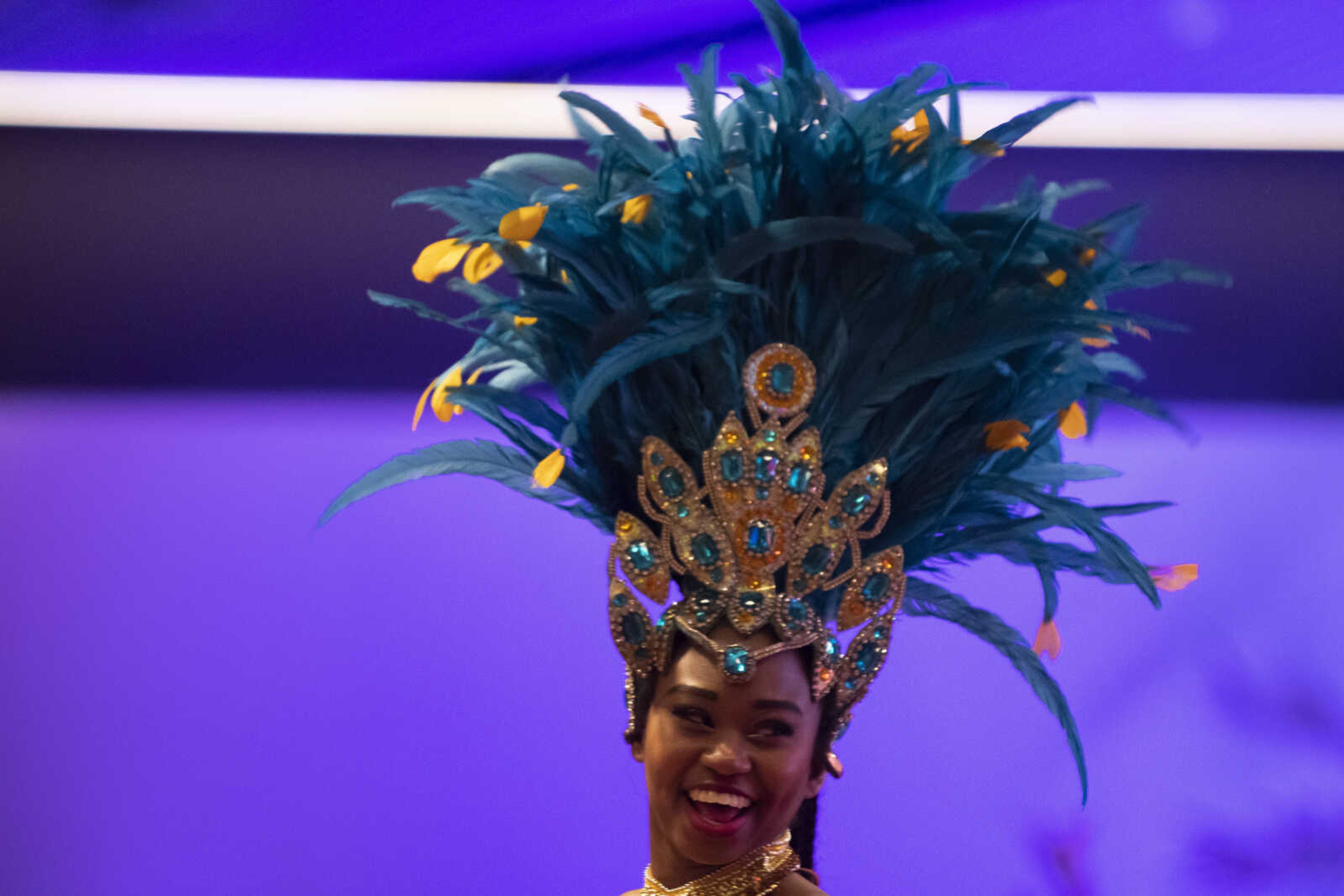 Charis Railey of St. Louis laughs while dressed as a Brazilian dancer during the 2019 Journey Gala at the Drury Plaza Hotel Conference Center on Saturday, Jan. 19, 2019, in Cape Girardeau. The gala benefits cancer patients at Southeast Cancer Center.