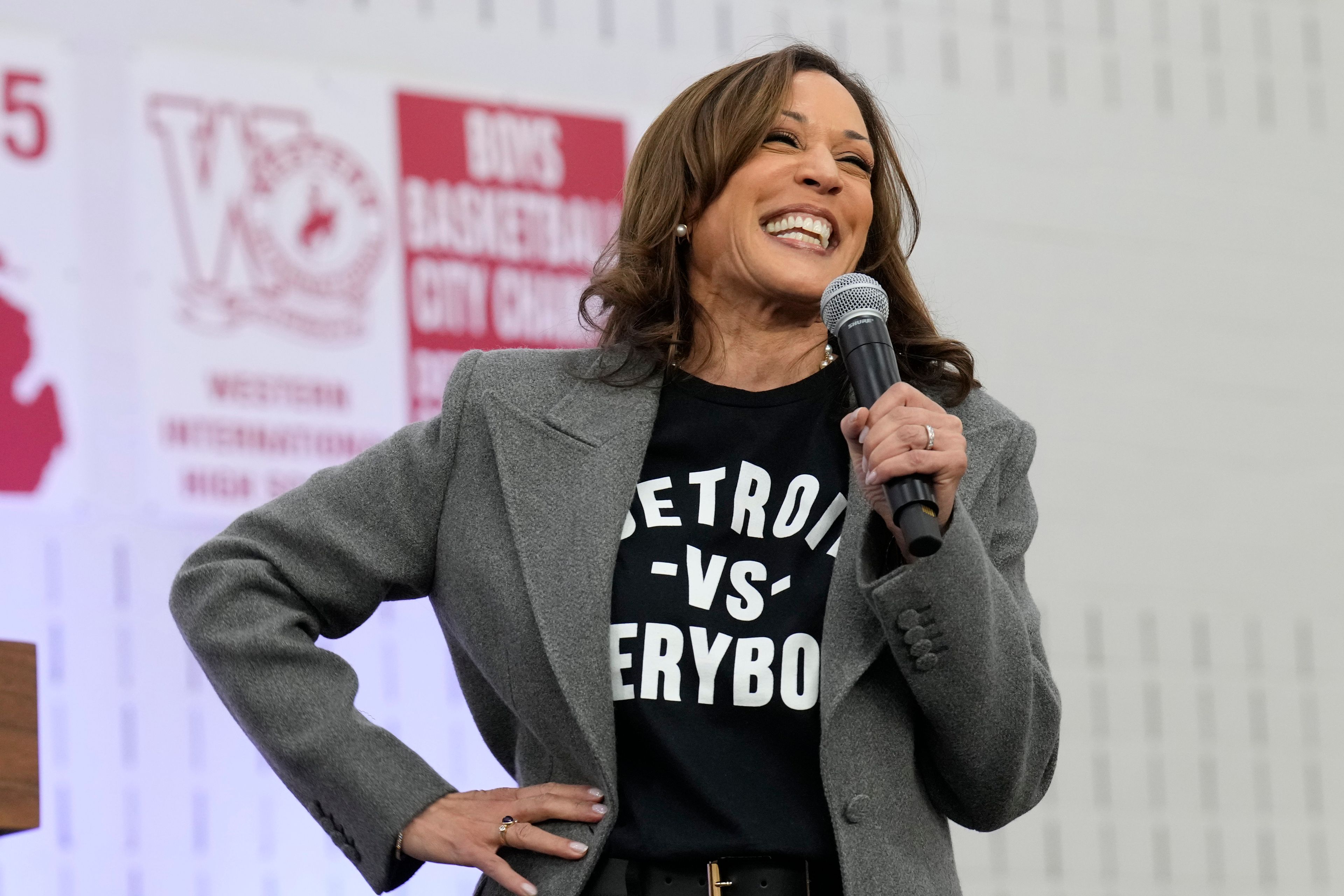 Democratic presidential nominee Vice President Kamala Harris speaks during a campaign event at Western International High School in Detroit, Saturday, Oct. 19, 2024. (AP Photo/Jacquelyn Martin)