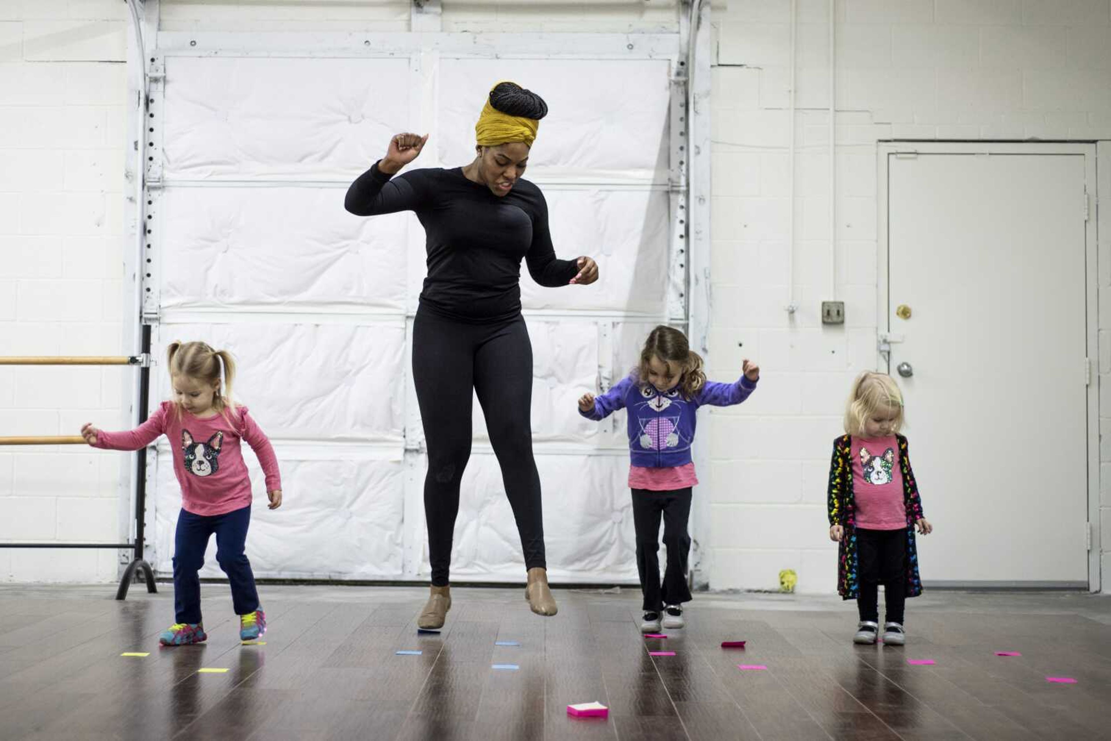 KASSI JACKSON ~ kjackson@semissourian.com    Jecala Amos hops through an exercise with her  baby hop  class at Dance City Monday morning, Feb. 4, 2019, in Cape Girardeau.