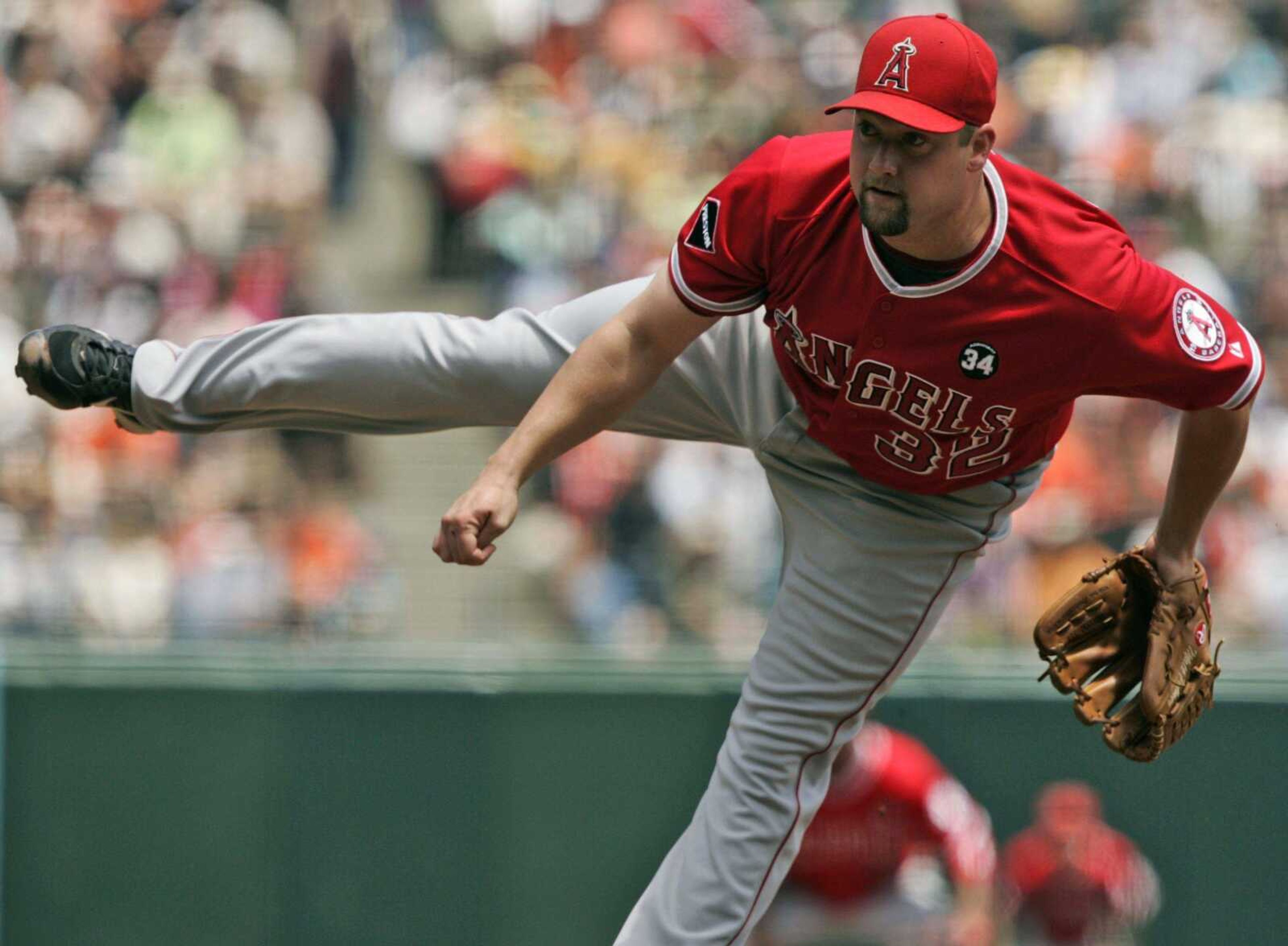 Angels starting pitcher Matt Palmer delivers a pitch to the Giants during a game earlier this month. (JOSE SANCHEZ ~ Associated Press)