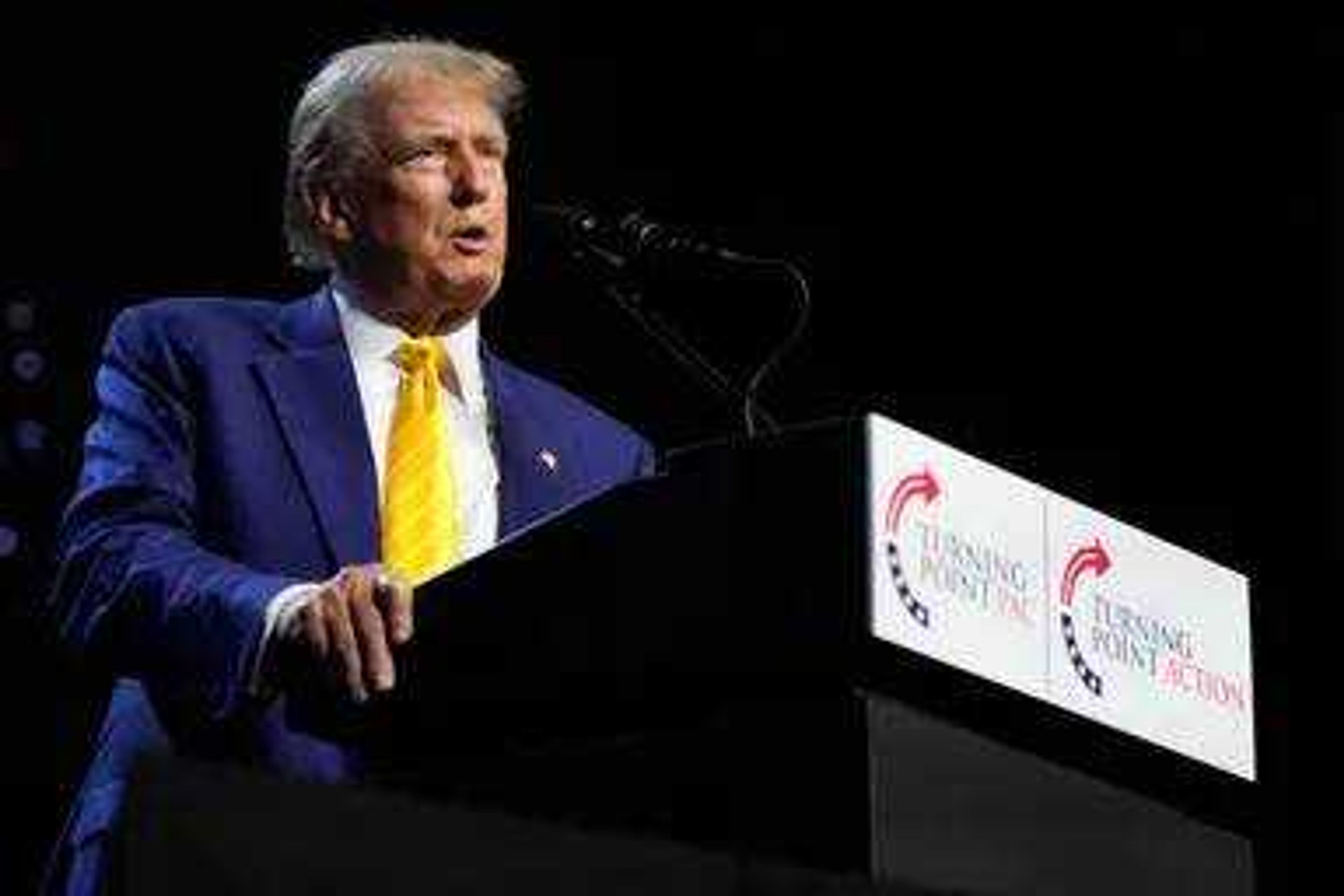 Republican presidential candidate former President Donald Trump speaks at a campaign rally, June 6, 2024, in Phoenix. Trump on Monday, June 10, will address a Christian group that calls for abortion to be "eradicated entirely," as the presumptive Republican nominee again takes on an issue that Democrats want to make a focus of this year's presidential election. 