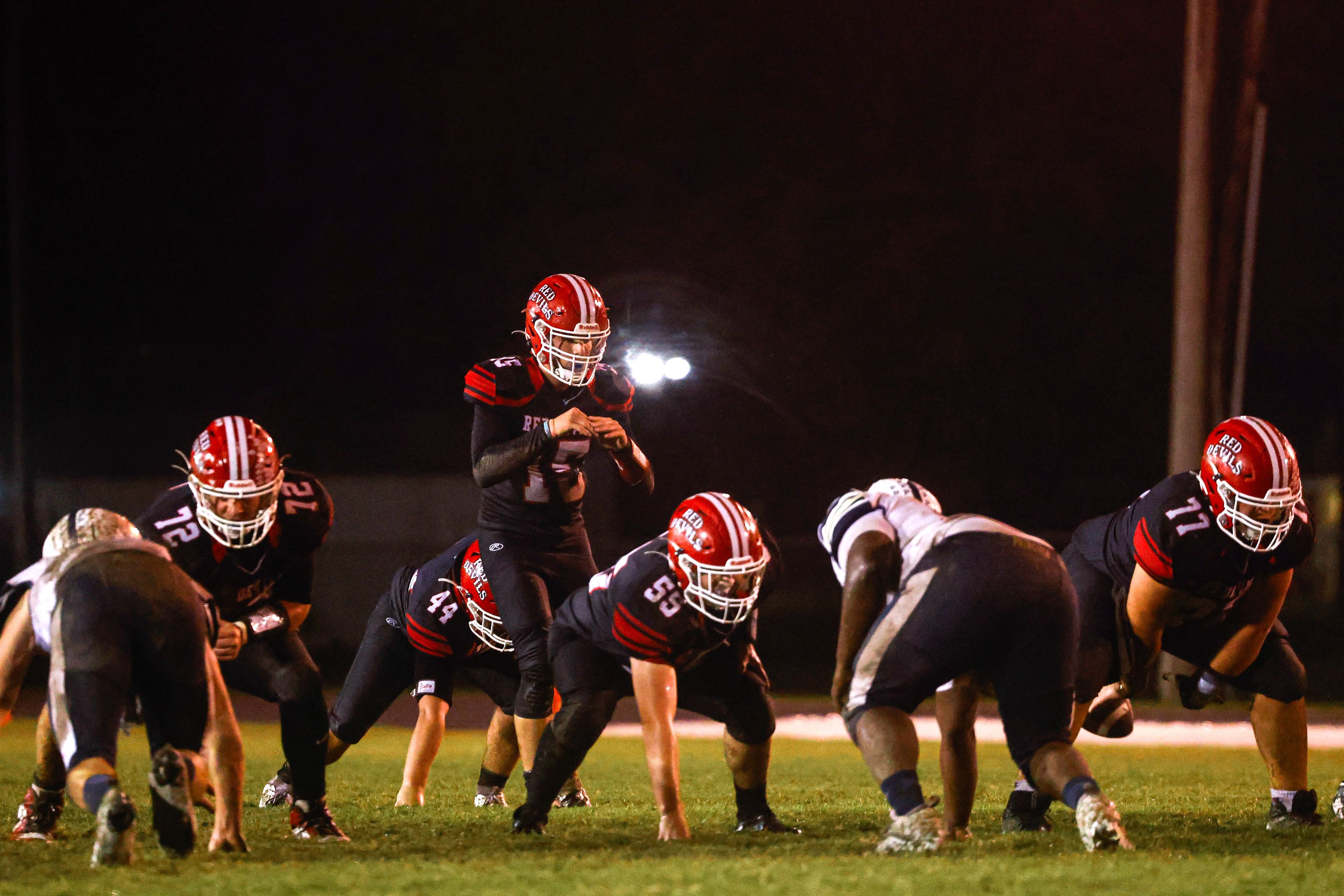 Chaffee Junior and Quarterback, Leyton Hanback, readys for the snap at Chaffee High School on Friday, September 27th.