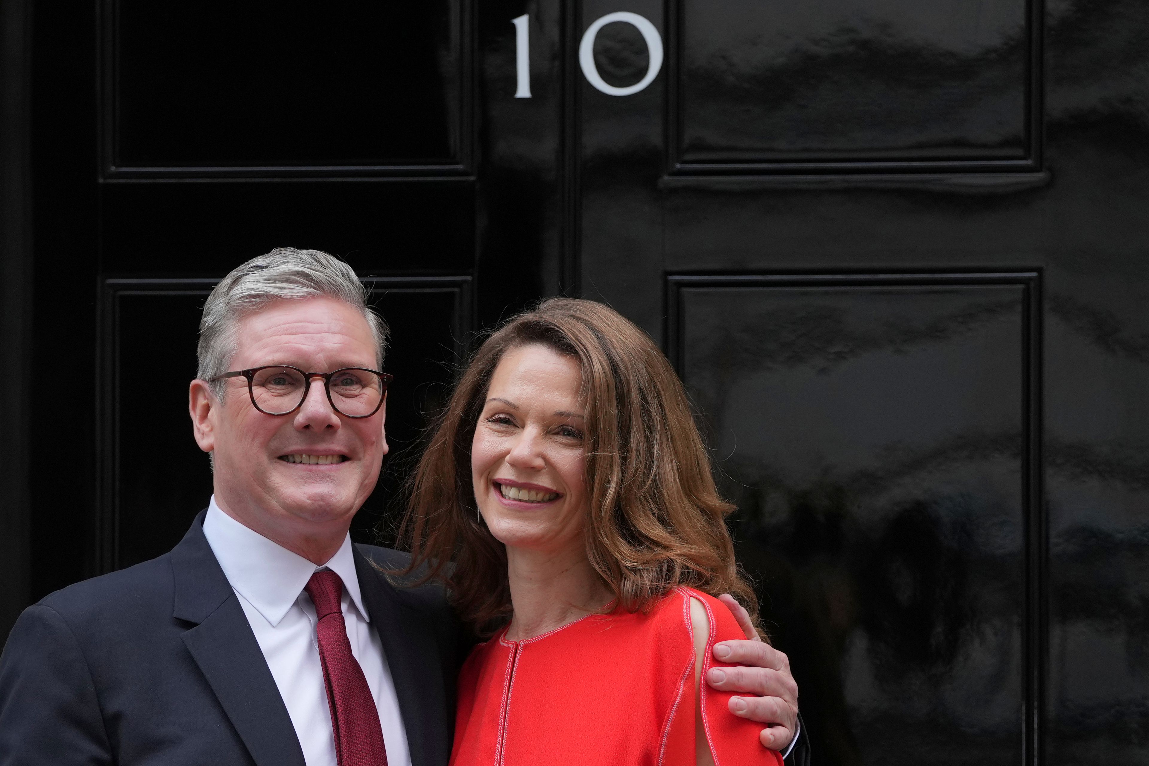 FILE - Britain's Labour Party Prime Minister Keir Starmer and his wife Victoria pose for the media on the doorstep of 10 Downing Street in London, Friday, July 5, 2024. (AP Photo/Kin Cheung, File)