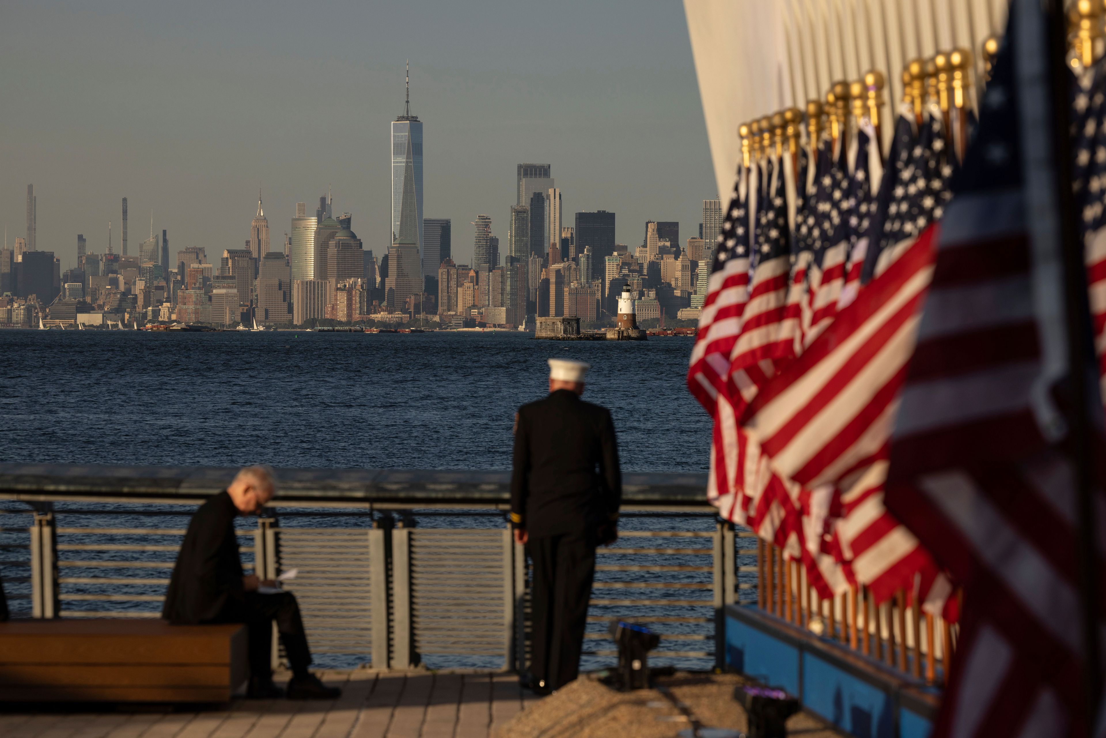 One World Trade Center is seen at The Staten Island September 11th Memorial on the 23rd anniversary of the Sept. 11, 2001 attacks, Wednesday, Sept. 11, 2024, in New York. (AP Photo/Yuki Iwamura)