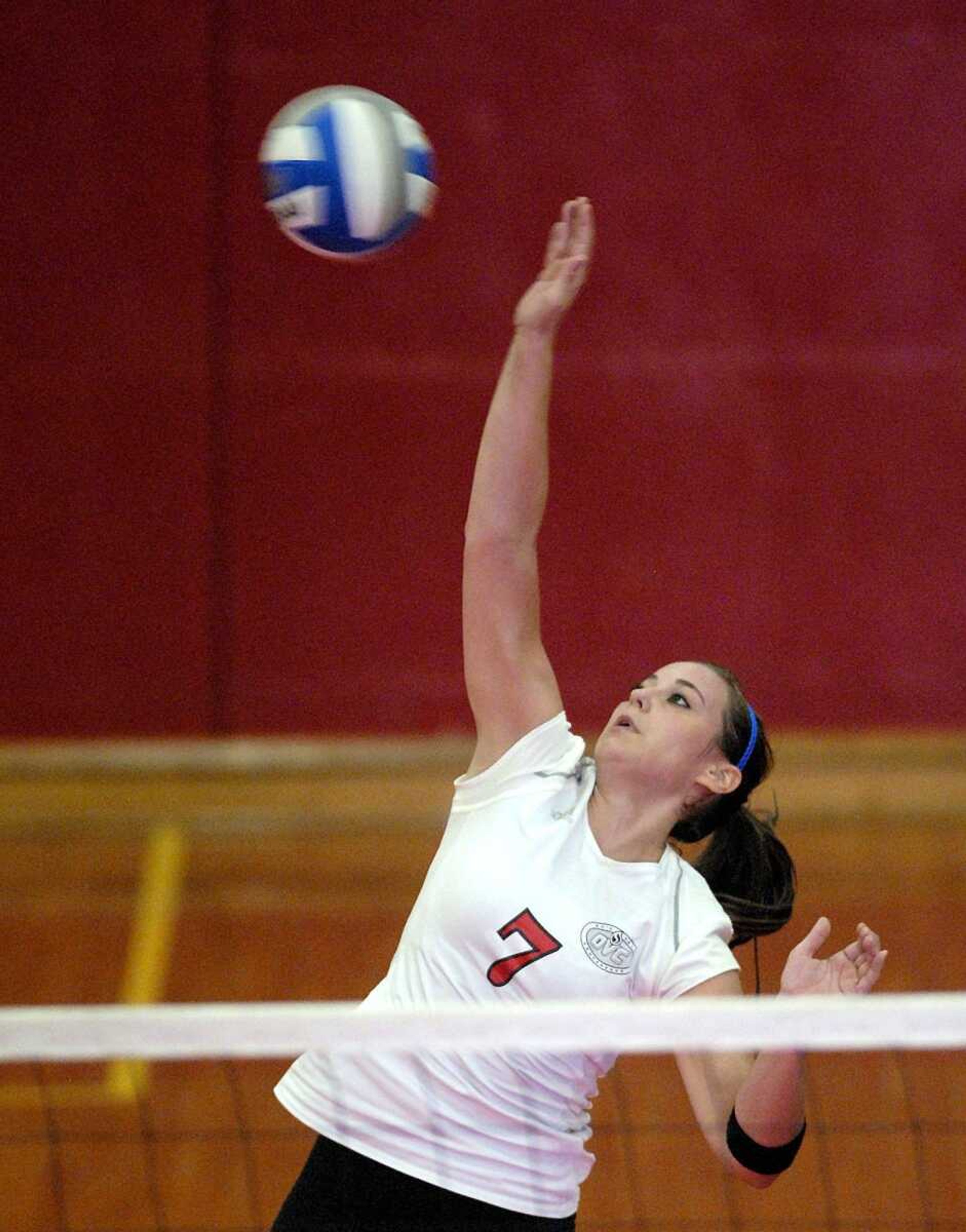 ELIZABETH DODD ~ edodd@semissourian.com
Southeast's Aubrey Dondlinger, attempts a kill against Saint Louis University during the first game Wednesday.