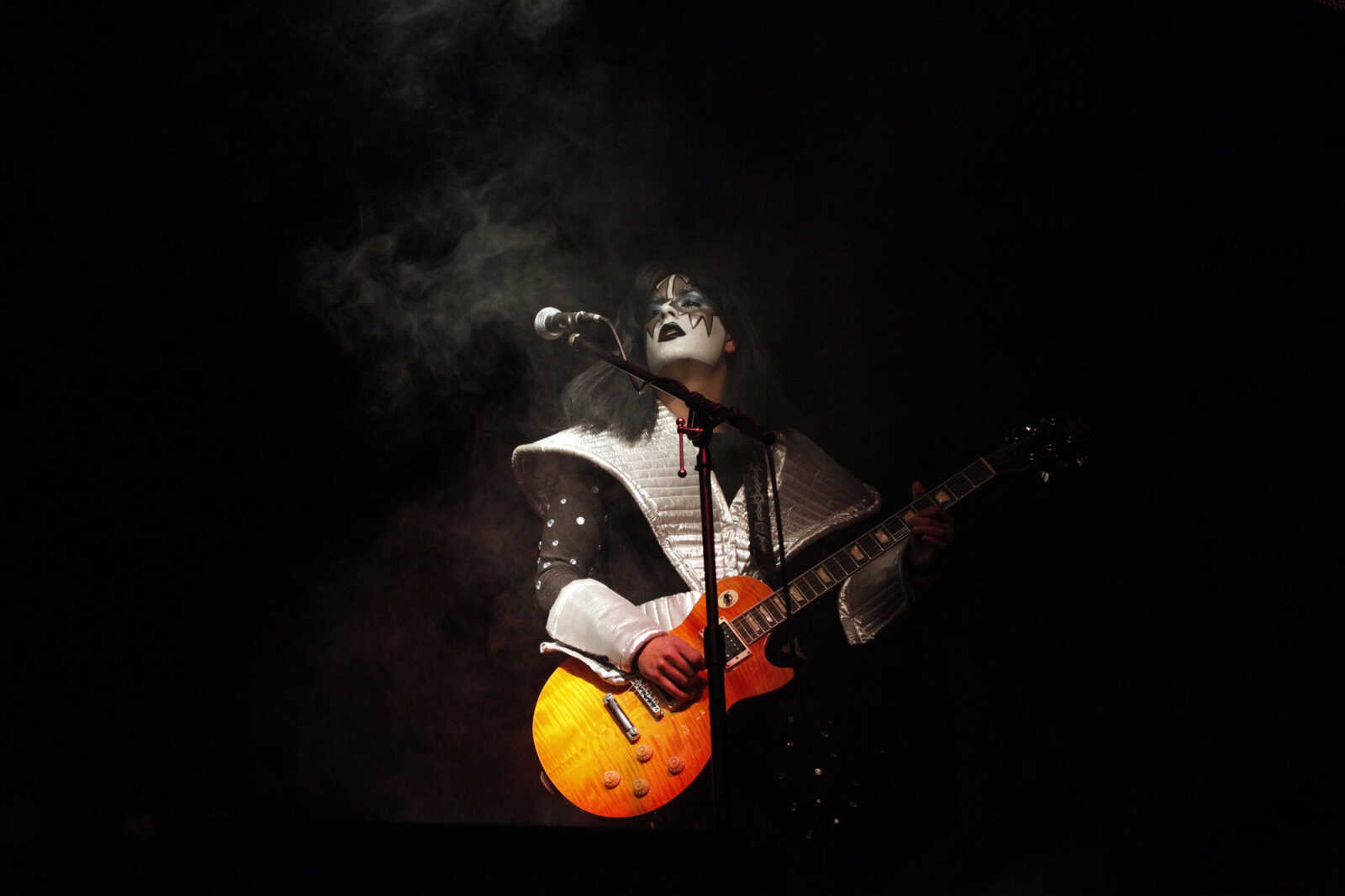 CHRIS MACKLER ~ photos@semissourian.com

KISSiT member Mini Me Frehley performs during the Kiss, AC/DC and Rod Stewart Tribute Concert held at the Arena Building on Saturday, Nov. 6, 2010, in Cape Girardeau.