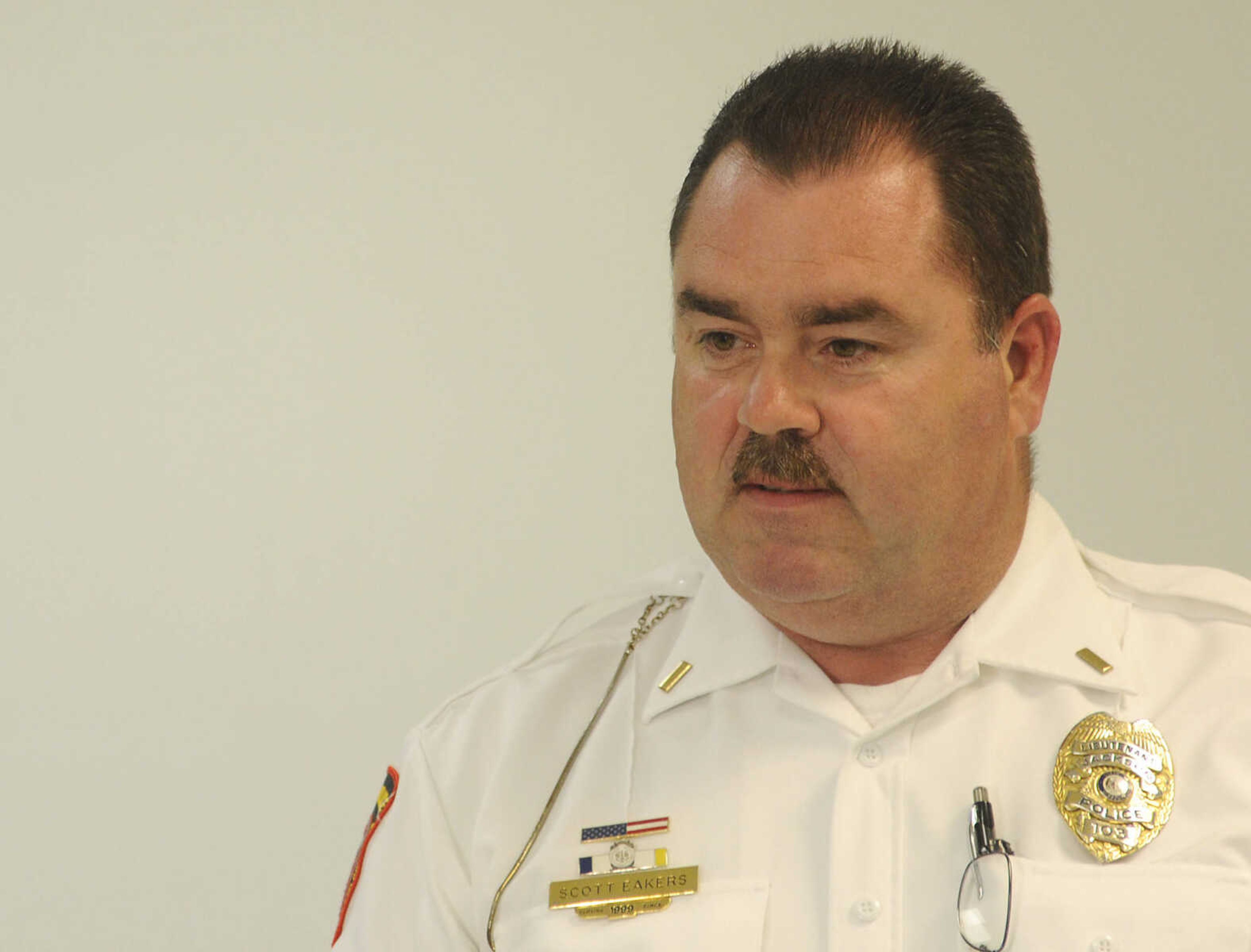 Jackson Police Lt. Scott Eakers speaks during a news conference Thursday, June 6, 2013, at the Cape Girardeau County Sheriff's Office after a hearing at the Cape Girardeau County Courthouse where Clay Waller pleaded guilty to killing his wife, Jacque Waller, on June 1, 2011.