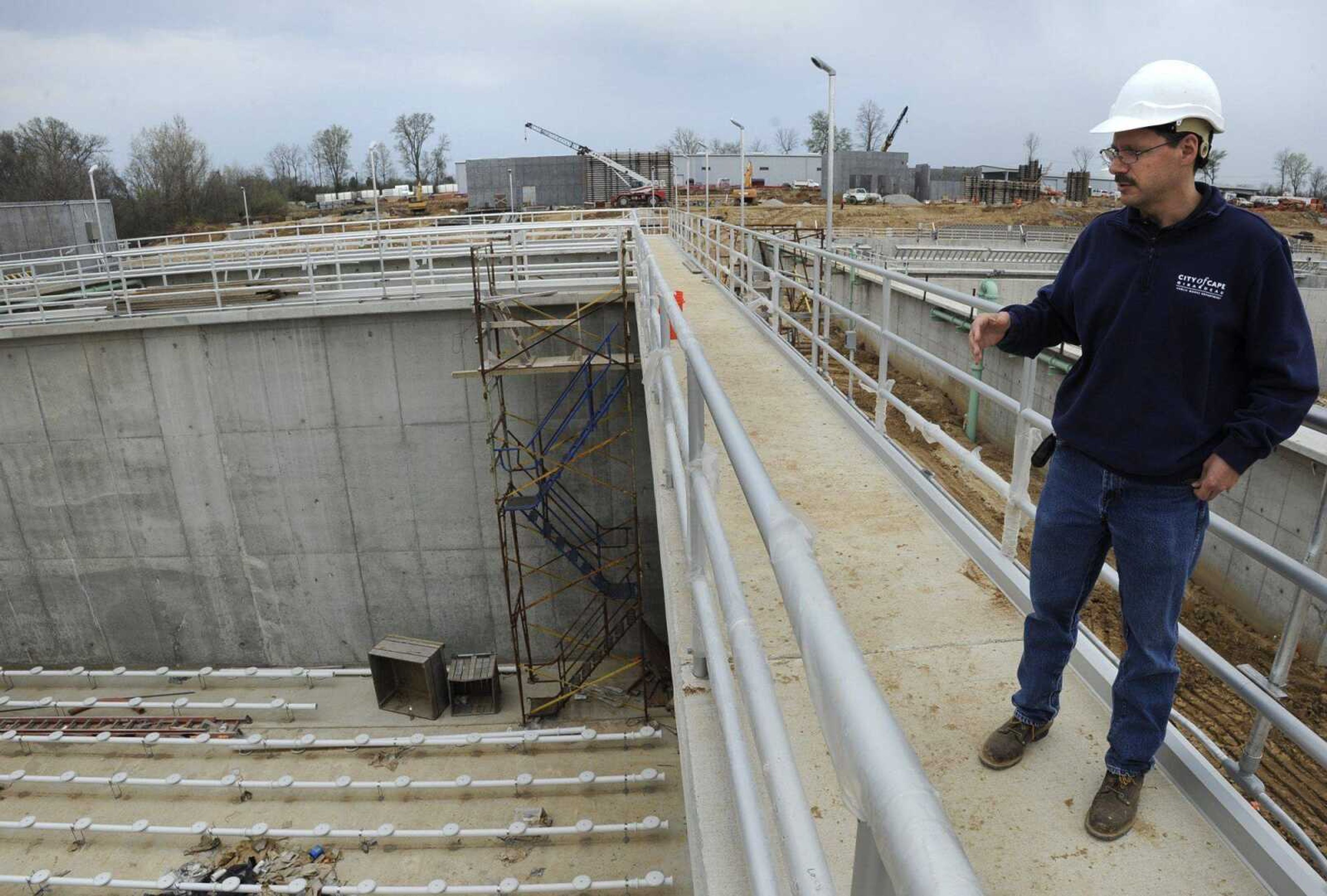 Todd Fulton, wastewater treatment coordinator, shows the construction area of the new wastewater treatment plant on Friday in Cape Girardeau. (Fred Lynch)