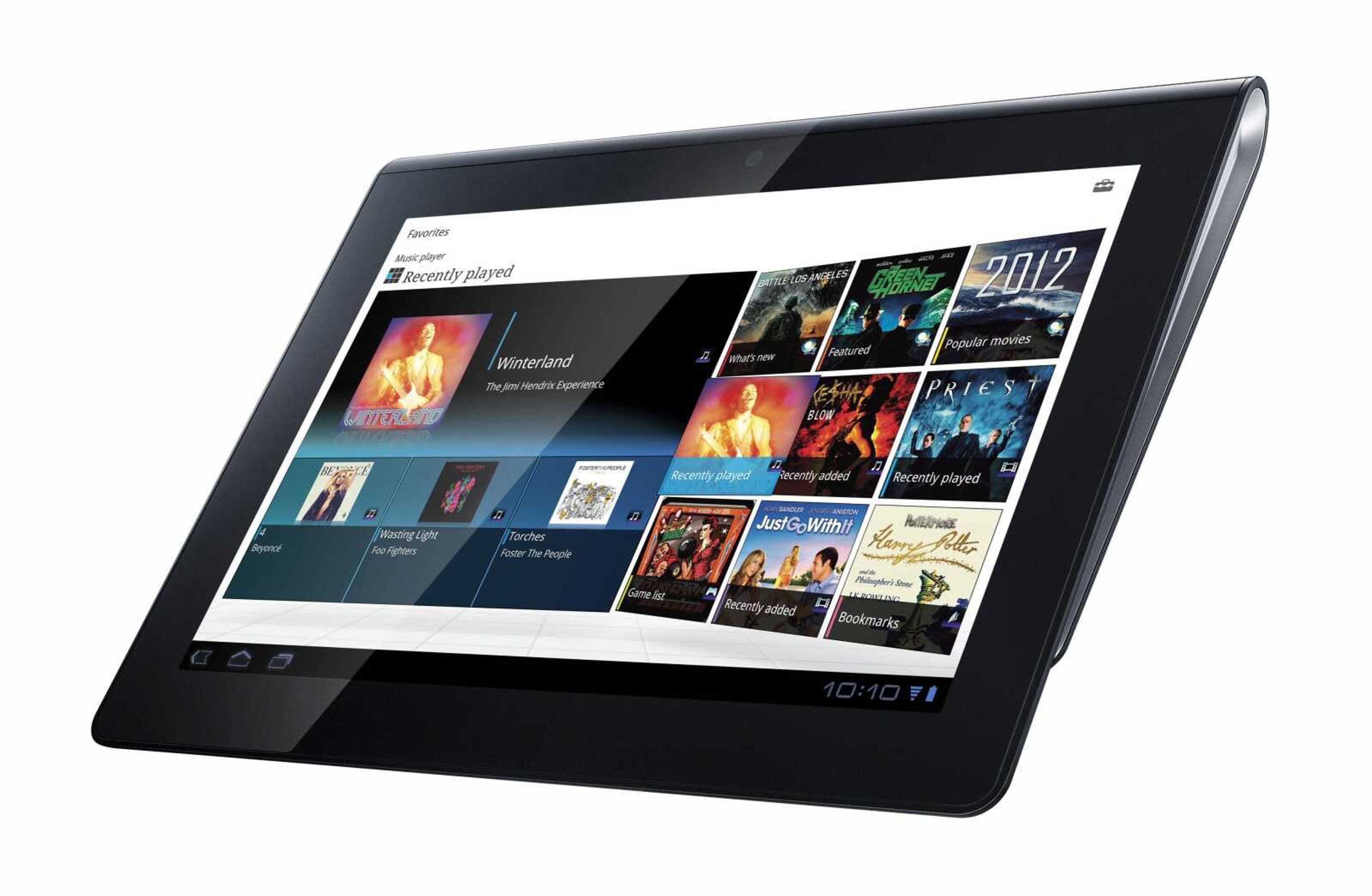 In this product image provided by Sony Corp., the Sony Tablet S is displayed. The Tablet S, which is about the size of an iPad, can double as a universal remote control. The tablet is wedge-shaped, with one thicker than the other. The shape mimics that of a magazine that's been folded over. (AP Photo/Sony Corp.)