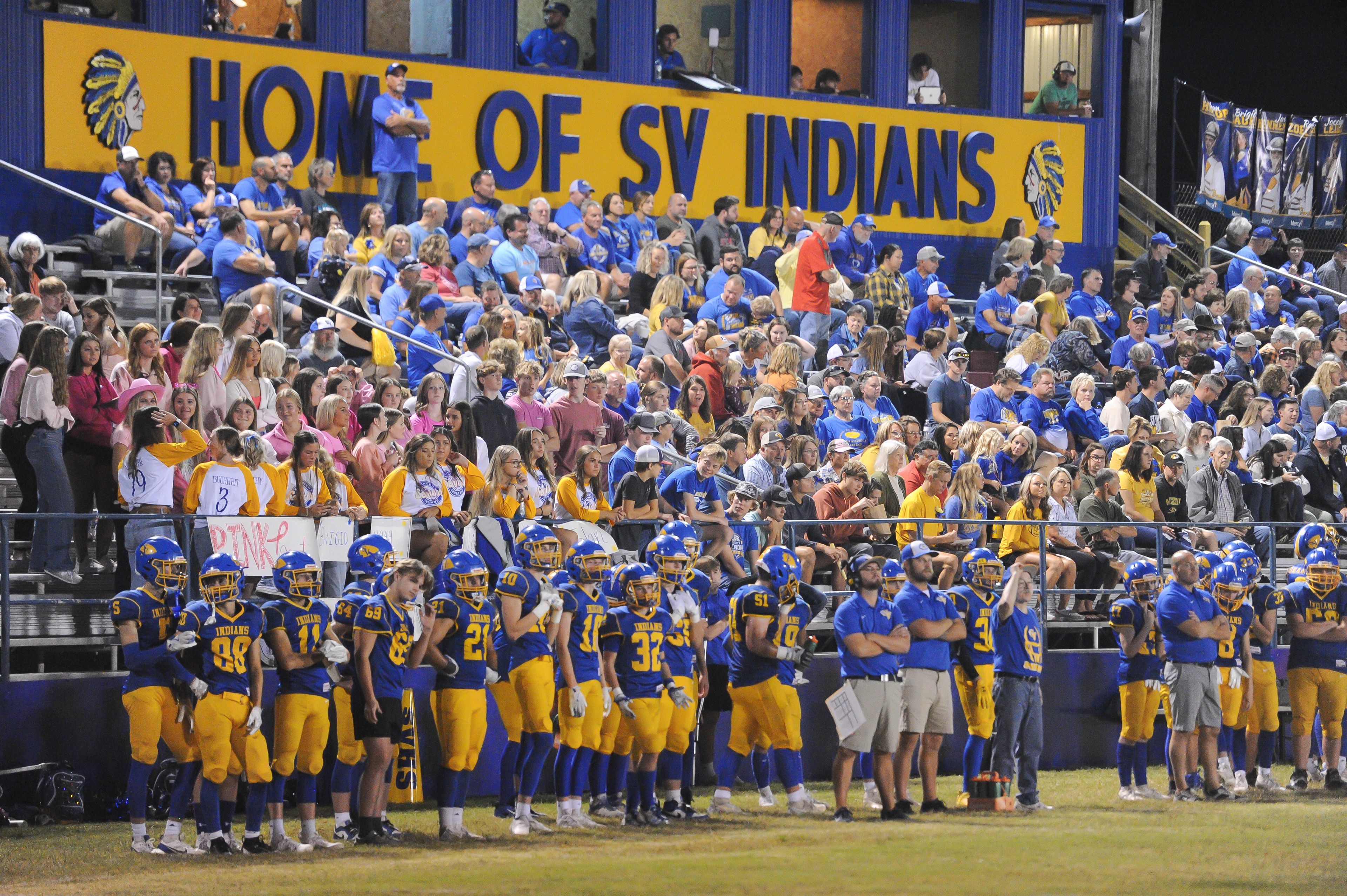 St. Vincent's home stand during a Friday, October 4, 2024 game between the St. Vincent Indians and the Bayless Bronchos at St. Vincent High School in Perryville, Mo. St. Vincent defeated Bayless, 56-21.