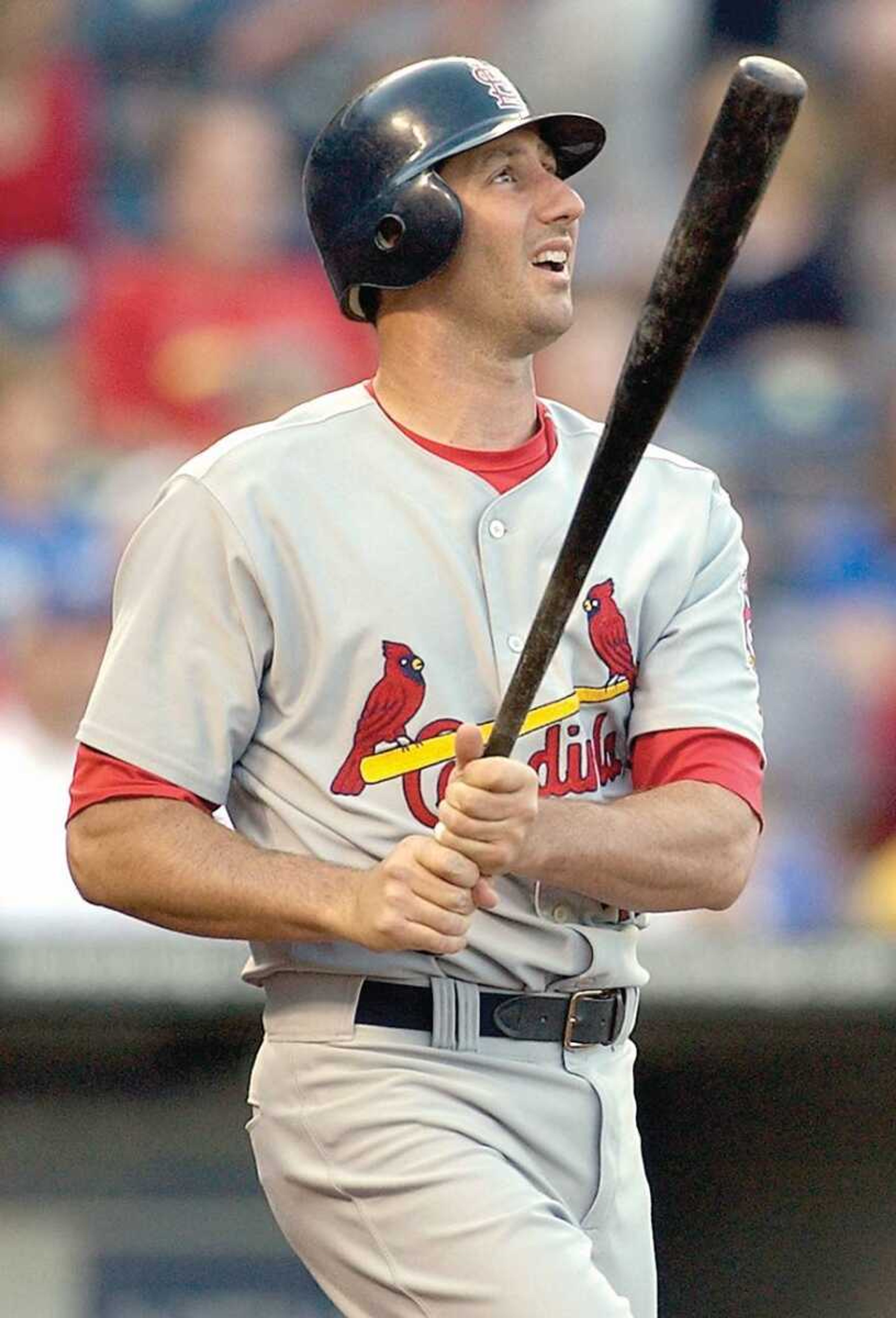 St. Louis Cardinals' John Mabry watches his grand slam during the first inning.