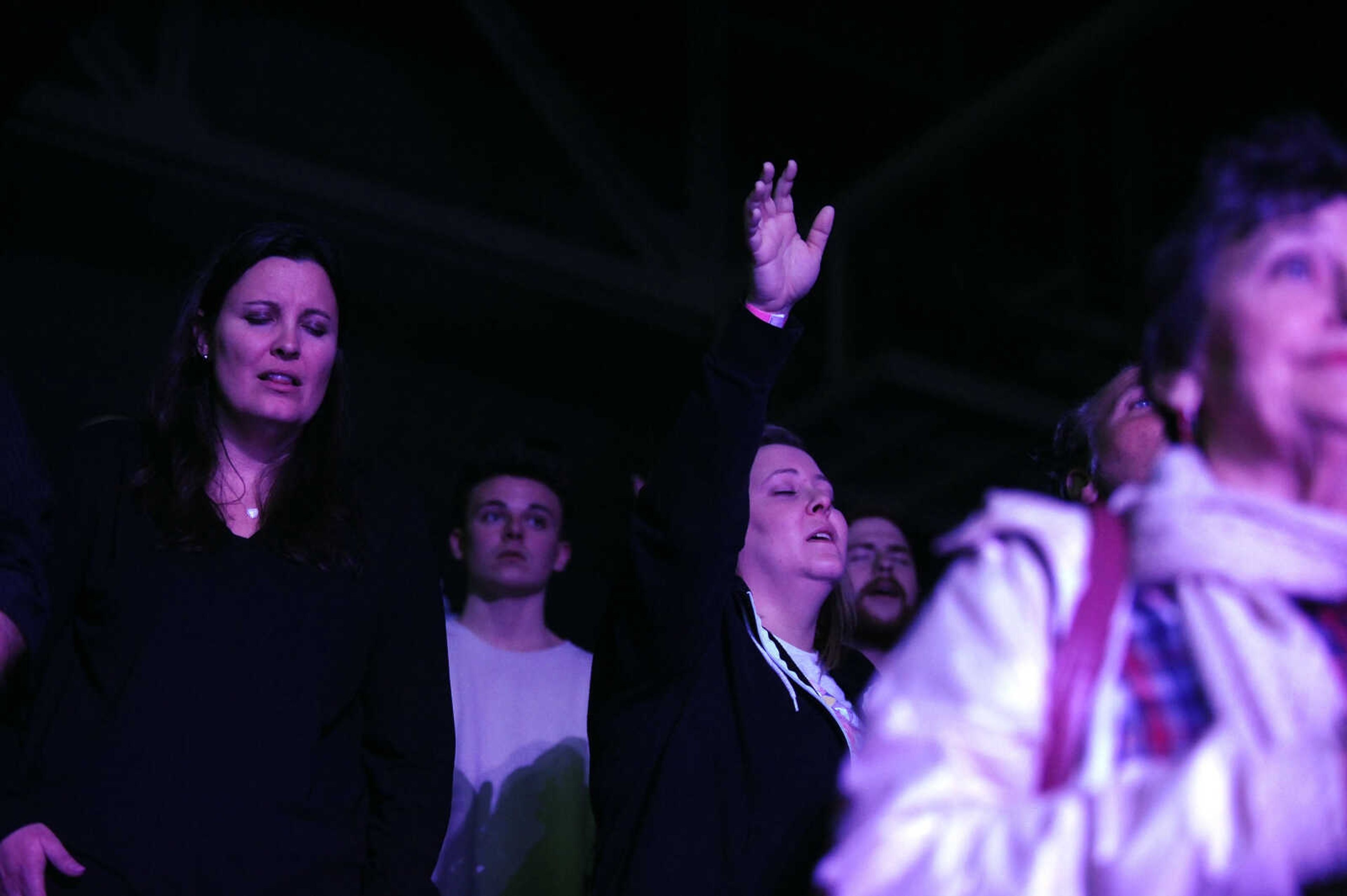 Concert goers react to the music of The Roadshow on Thursday, Feb. 22, 2018, held at the Show Me Center in Cape Girardeau.