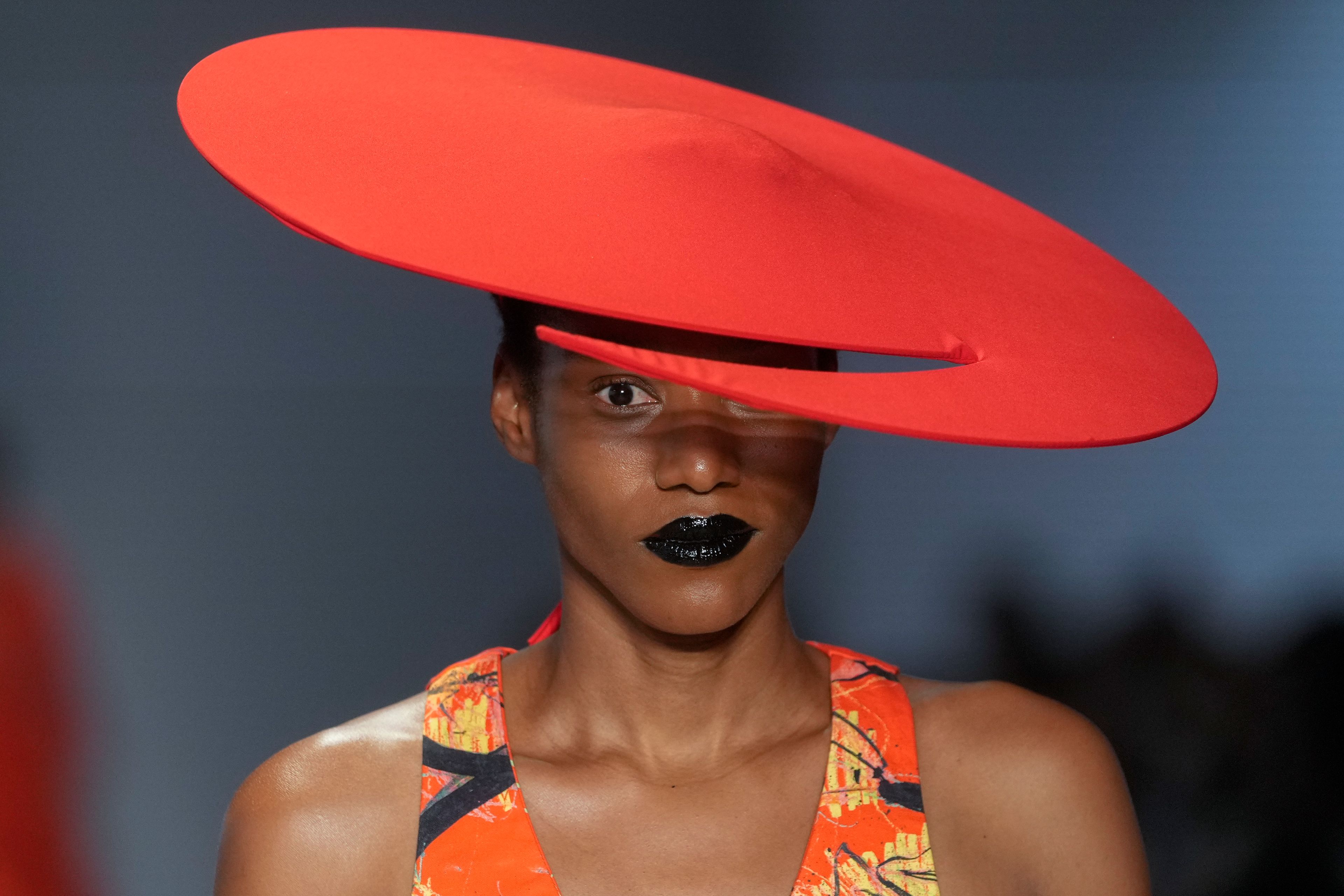 A model wears a creation from the Cria Costura collection during Sao Paulo Fashion Week in Sao Paulo, Thursday, Oct. 17, 2024. (AP Photo/Andre Penner)