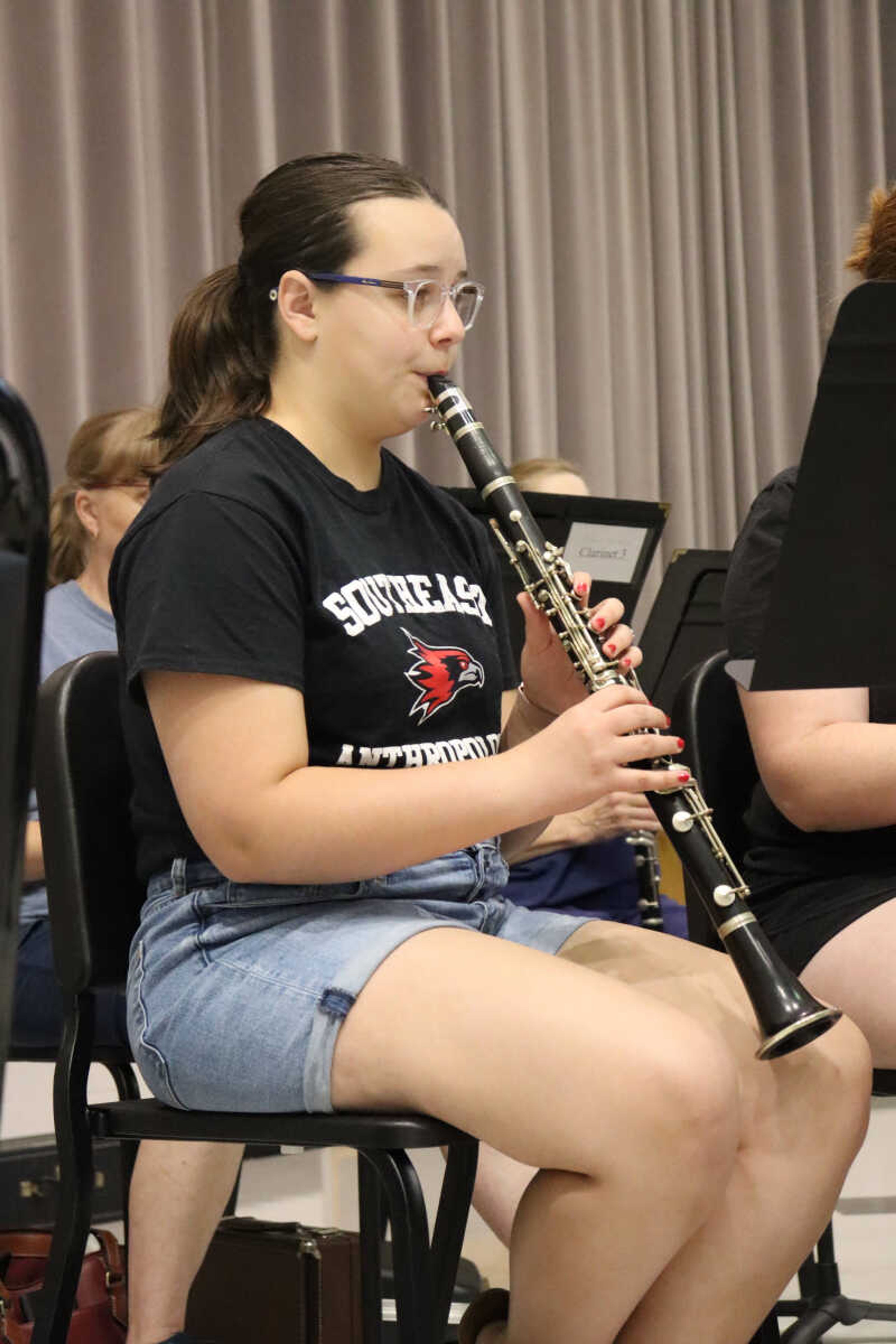 Zoe Rees plays her clarinet as a part of the Jackson Municipal Band  at their practice on Thursday.