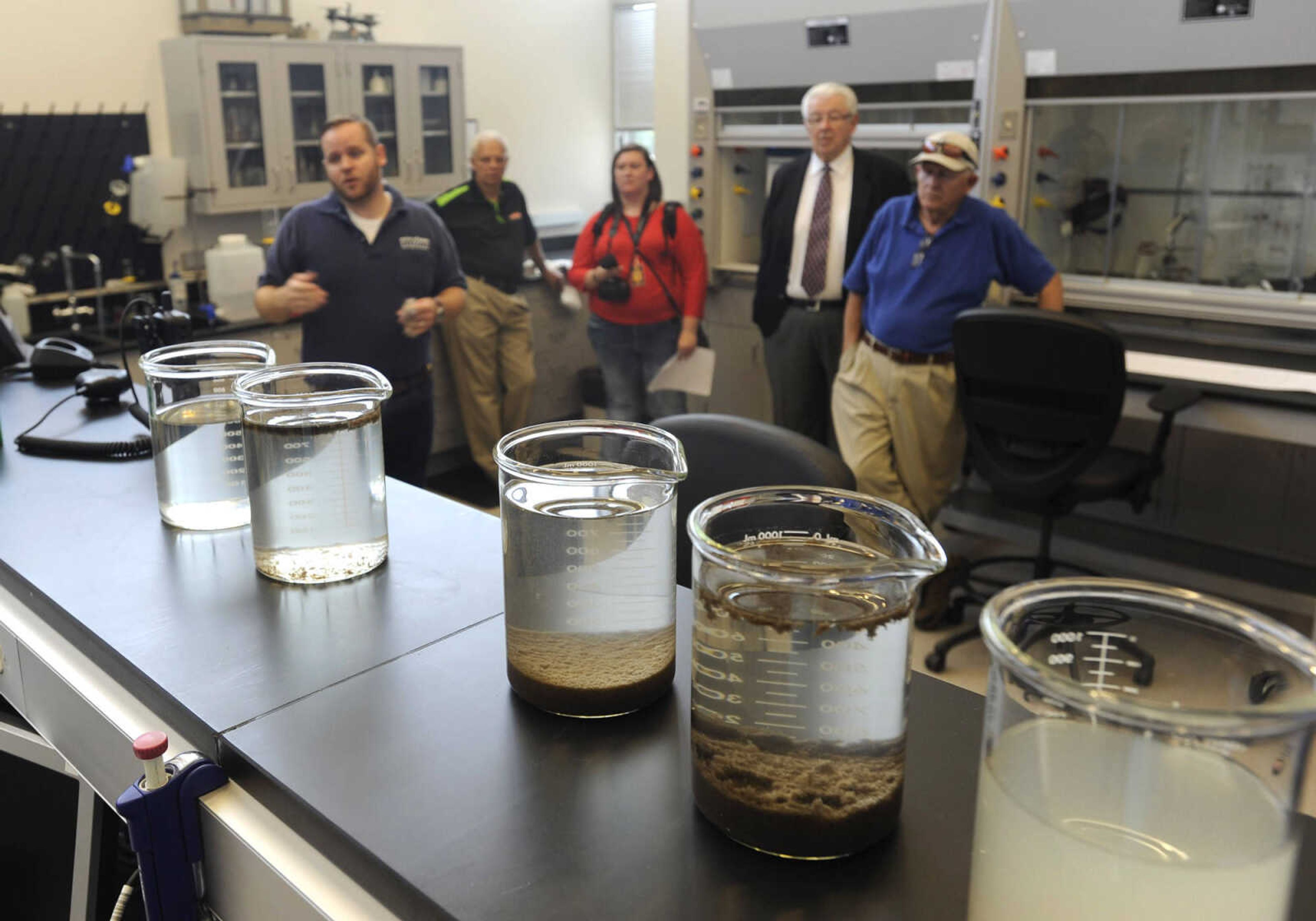 Andrew Maurer, wastewater pre-treatment coordinator, explains the stages of the treatment process Monday, May 23, 2016 at the new wastewater treatment plant in Cape Girardeau.